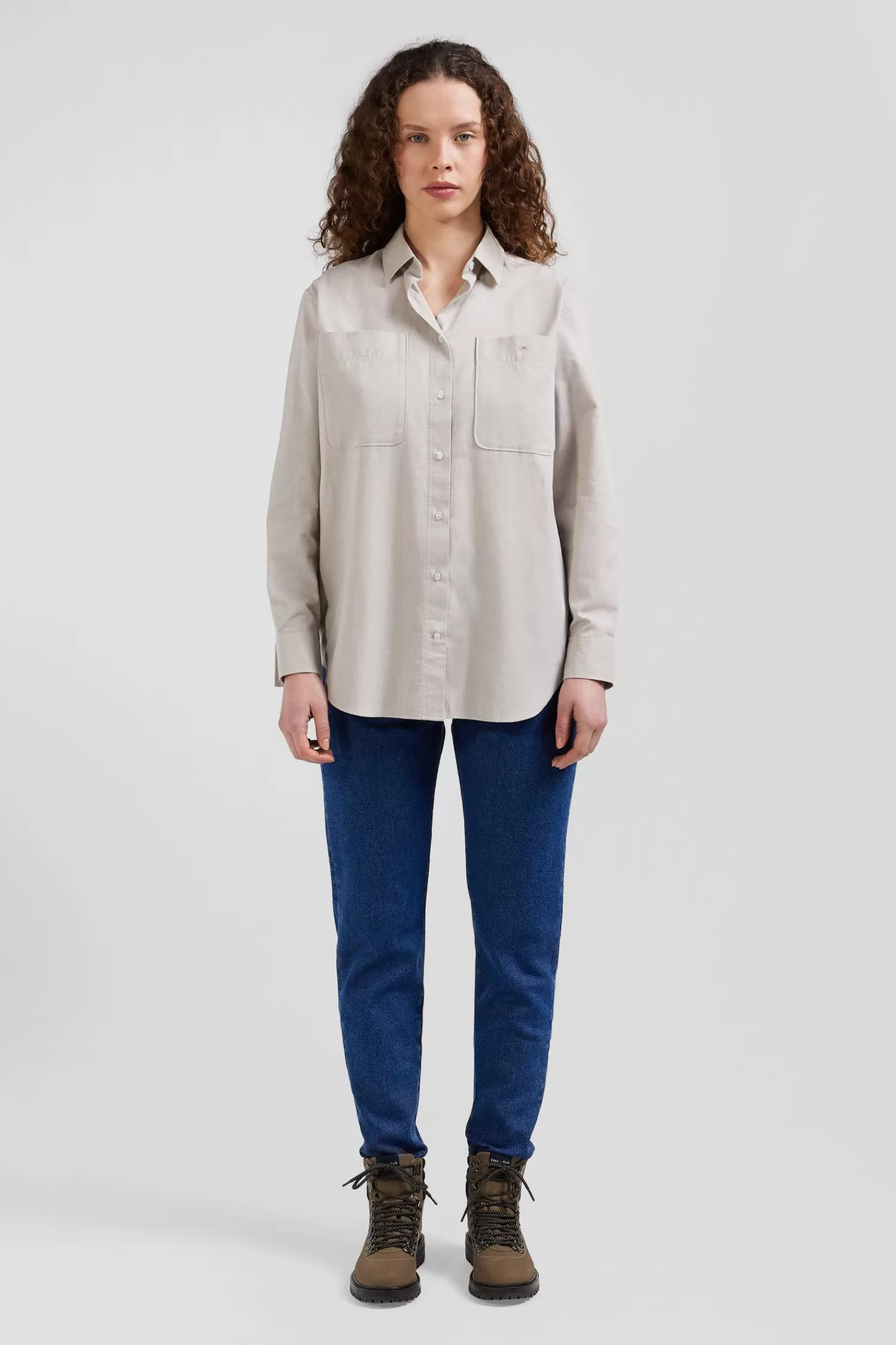 Eden Park Relax grey checked cotton shirt with patch pockets<Women Shirts | Shirts