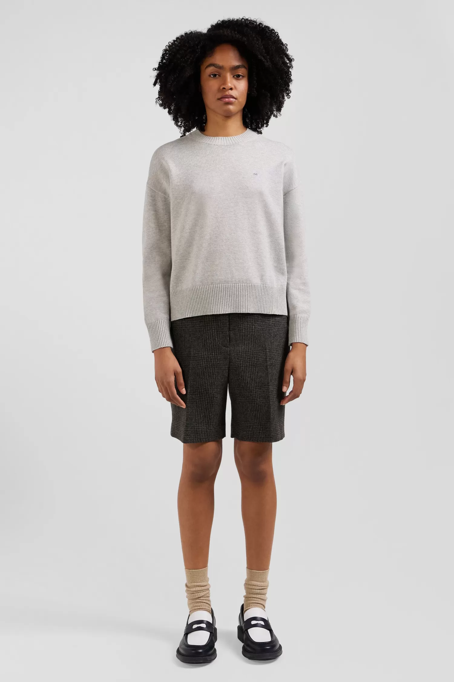 Eden Park Relax light grey wool and cotton crew neck jumper<Women Sweaters