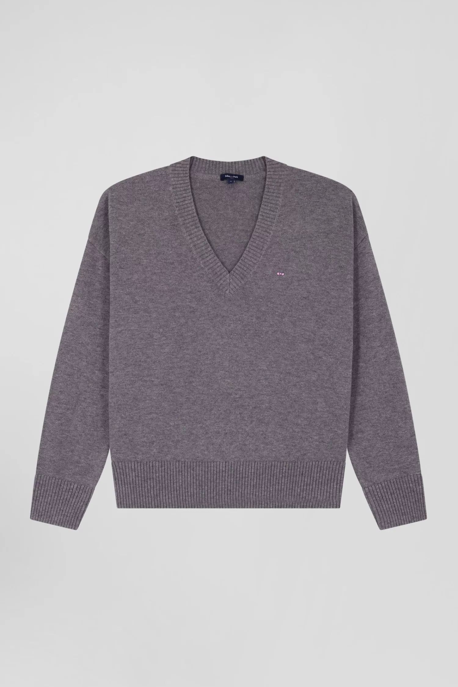 Eden Park Relax light grey wool and cotton V-neck jumper<Women Sweaters