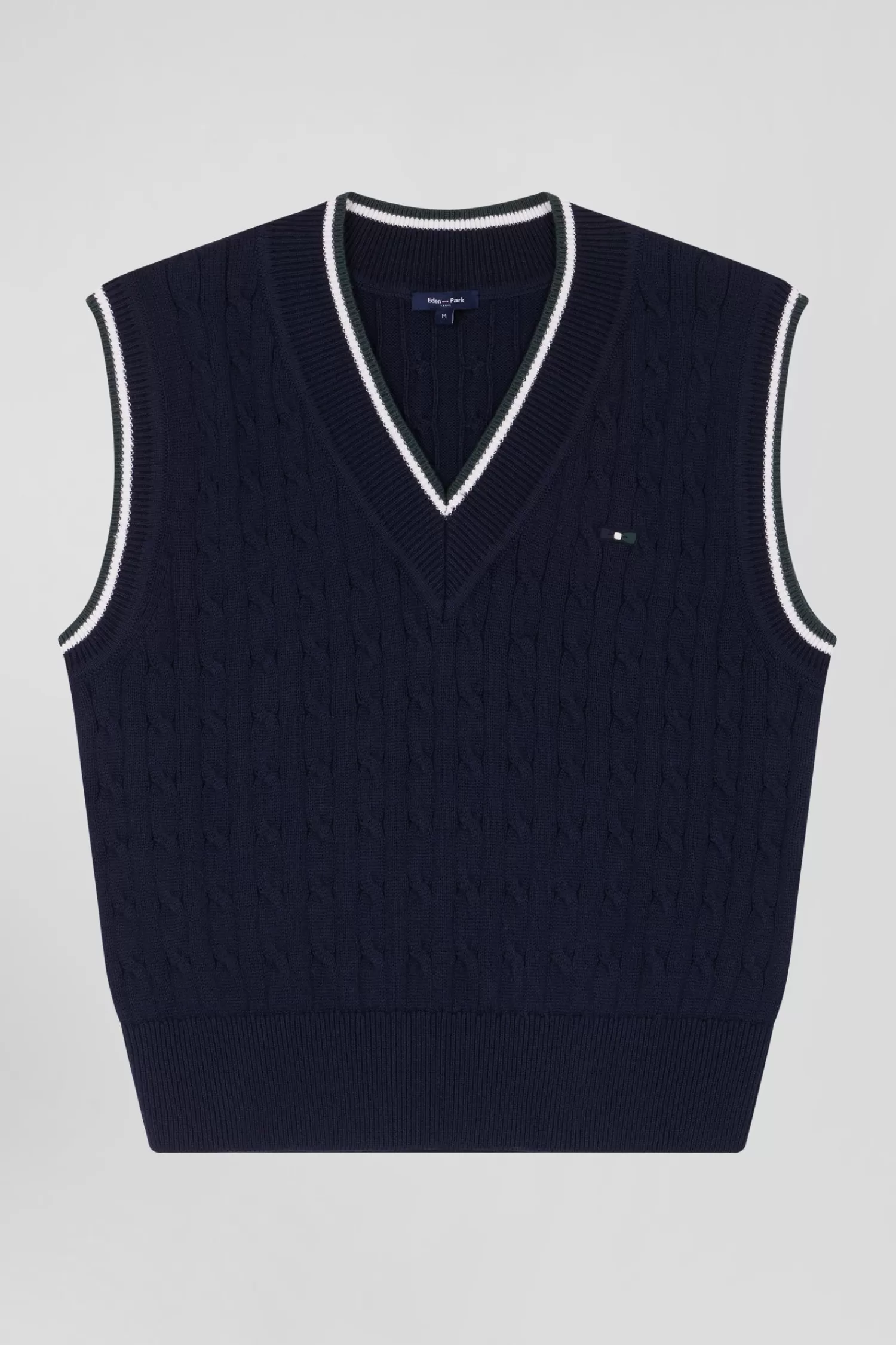 Eden Park Relax navy cable-knit cotton V-neck sleeveless jumper<Women Sweaters