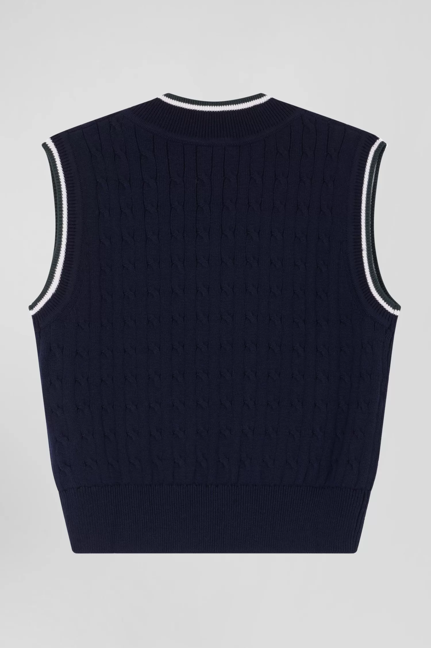 relax_navy_cableknit_cotton_vneck_sleeveless_jumper_3.webp Eden Park Relax navy cable-knit cotton V-neck sleeveless jumper<Women Sweaters