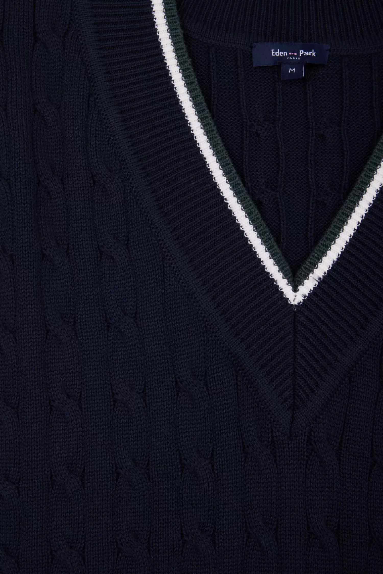 relax_navy_cableknit_cotton_vneck_sleeveless_jumper_4.webp Eden Park Relax navy cable-knit cotton V-neck sleeveless jumper<Women Sweaters