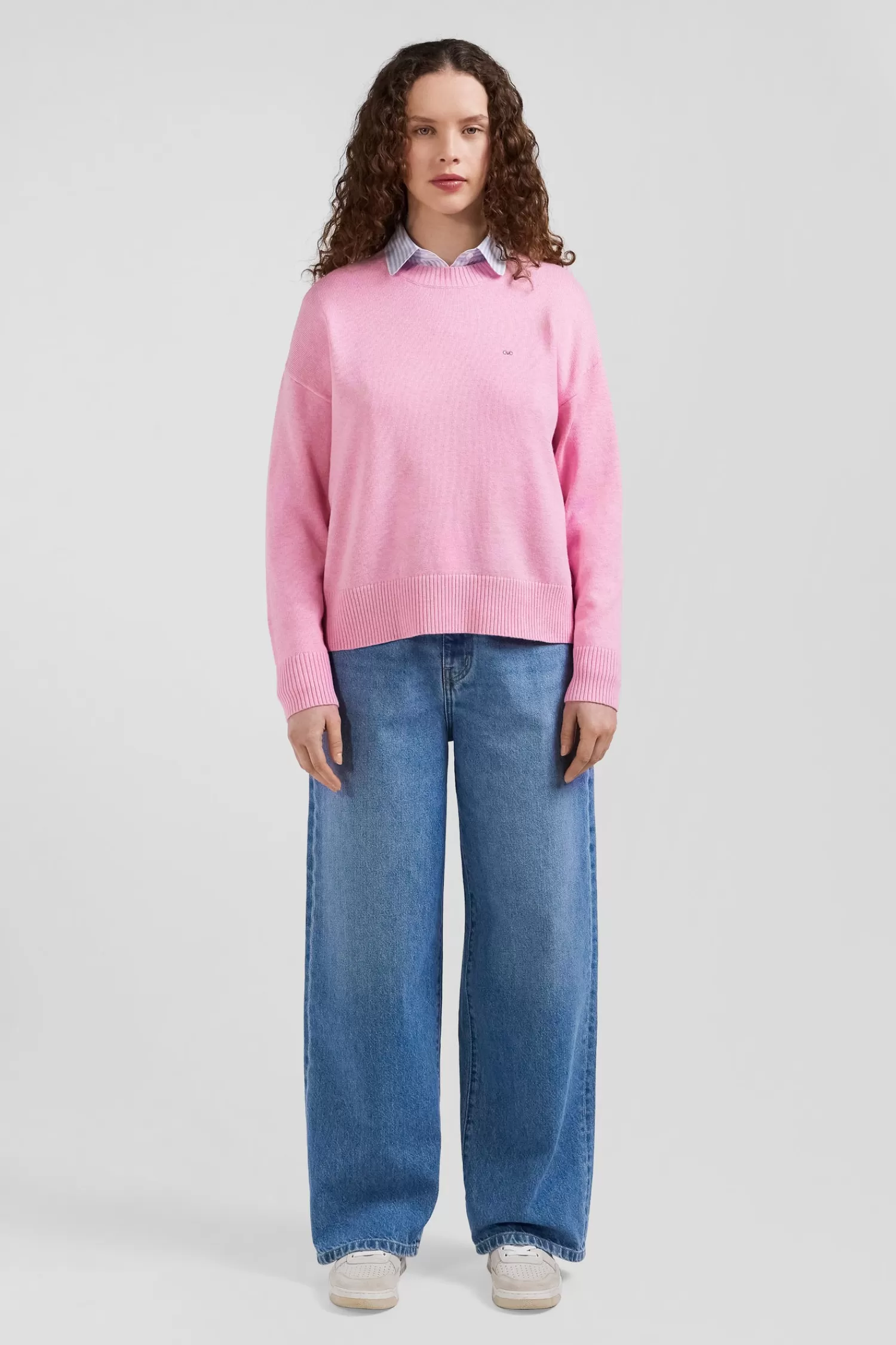 Eden Park Relax pink wool and cotton crew neck jumper<Women Sweaters