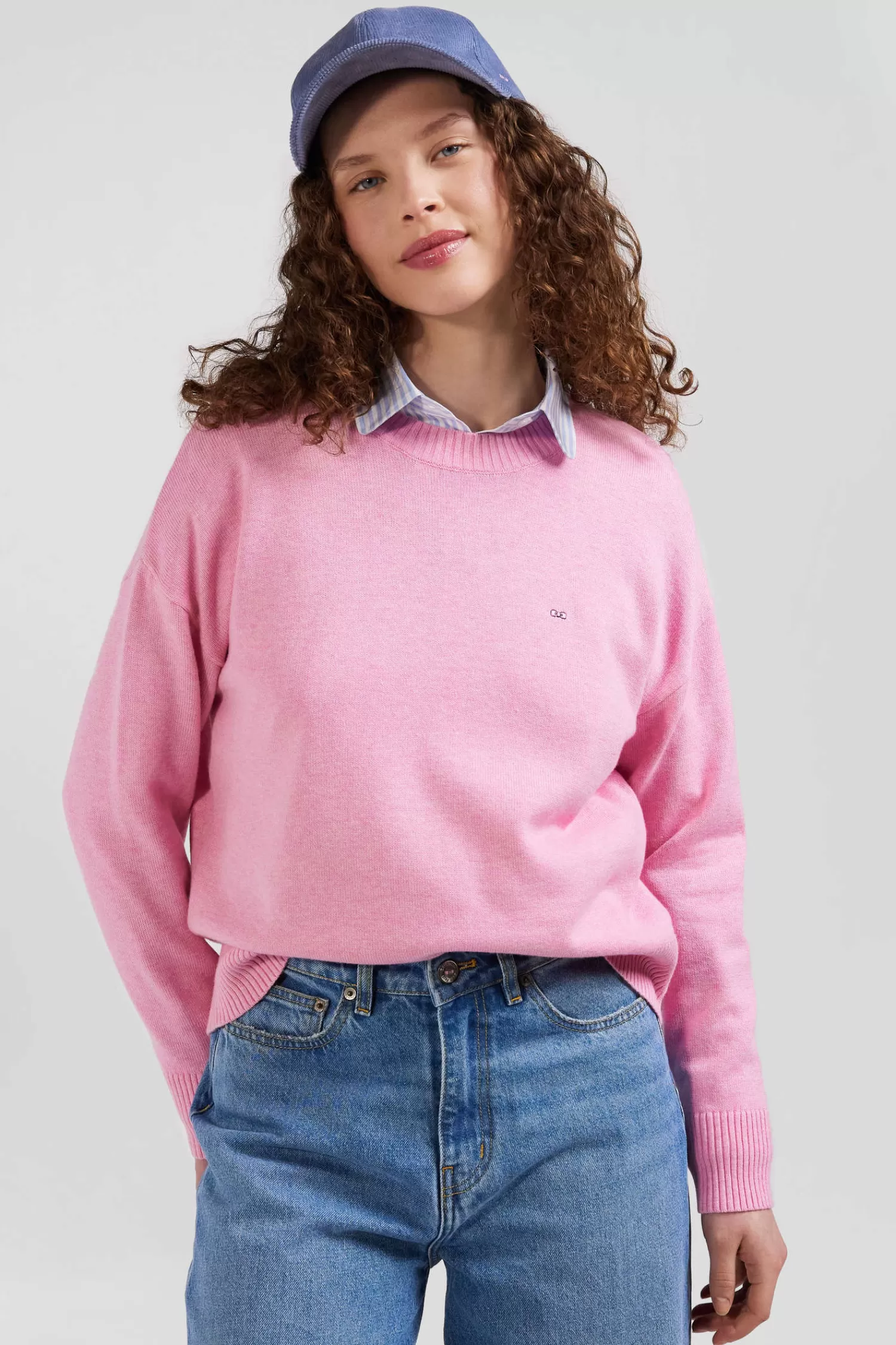relax_pink_wool_and_cotton_crew_neck_jumper_2.webp Eden Park Relax pink wool and cotton crew neck jumper<Women Sweaters