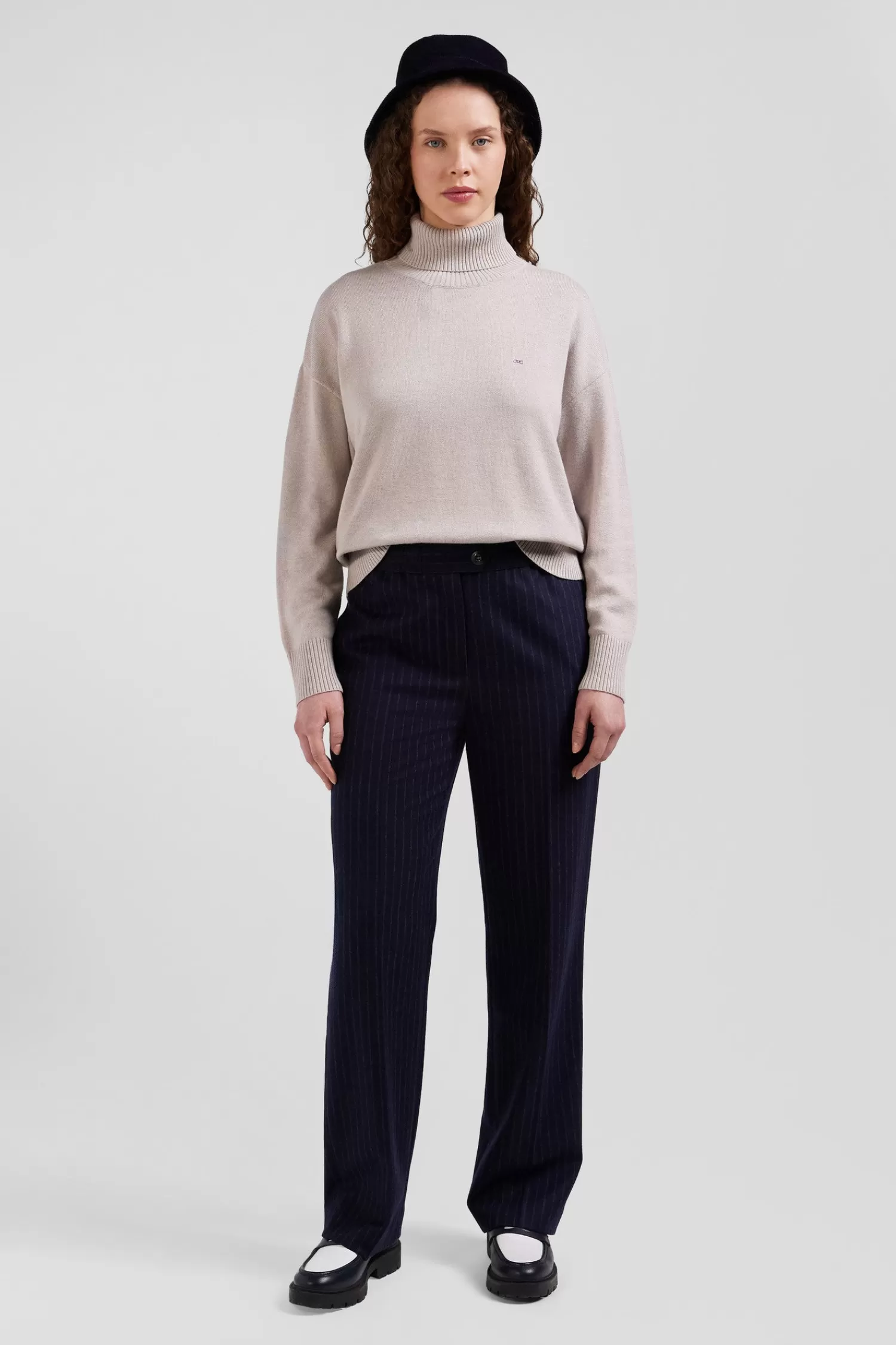 Eden Park Relaxed beige wool and cotton turtleneck jumper<Women Sweaters