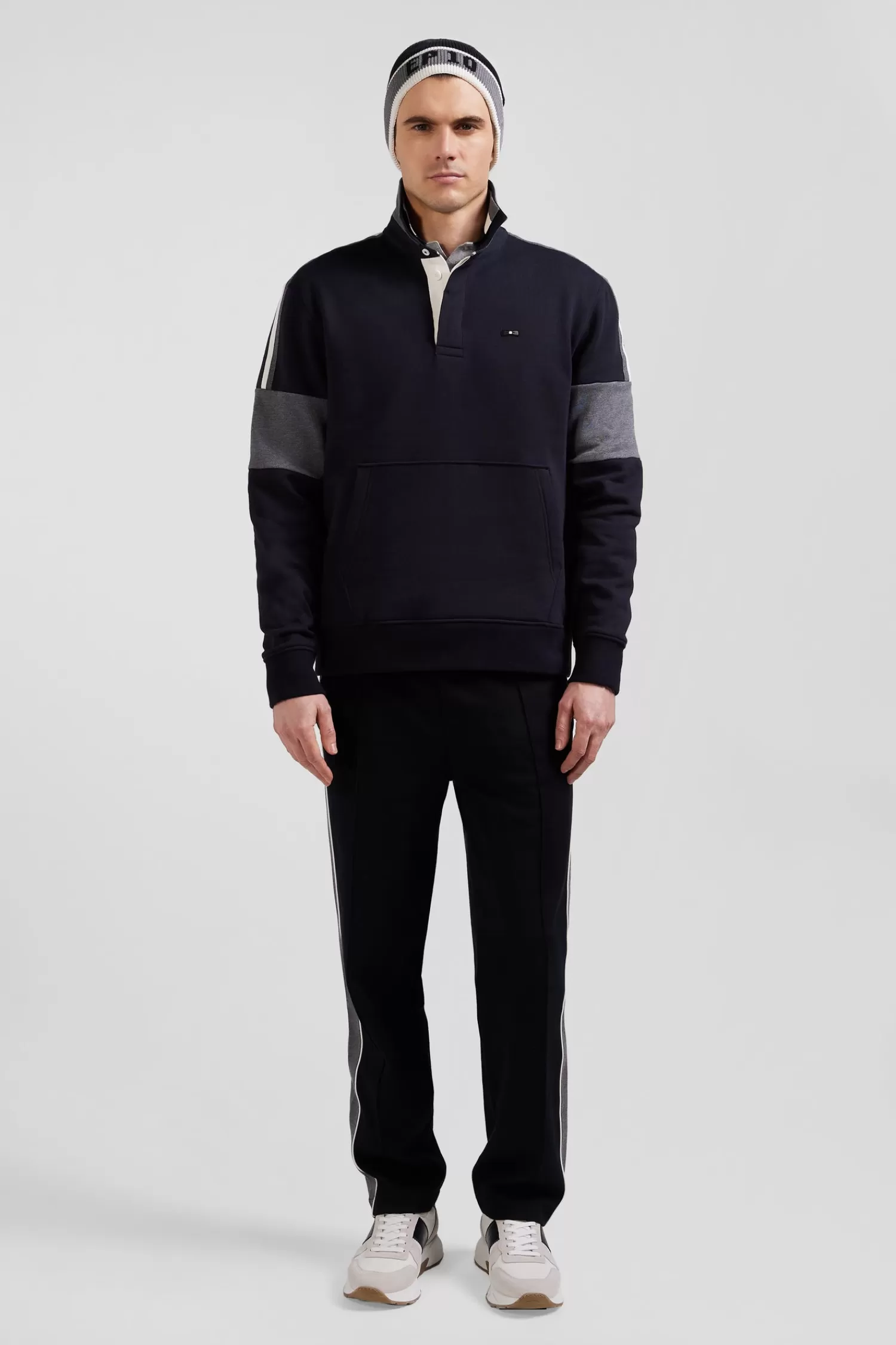 Eden Park Relaxed black cotton sweatshirt with rugby shirt collar< Sweatshirts