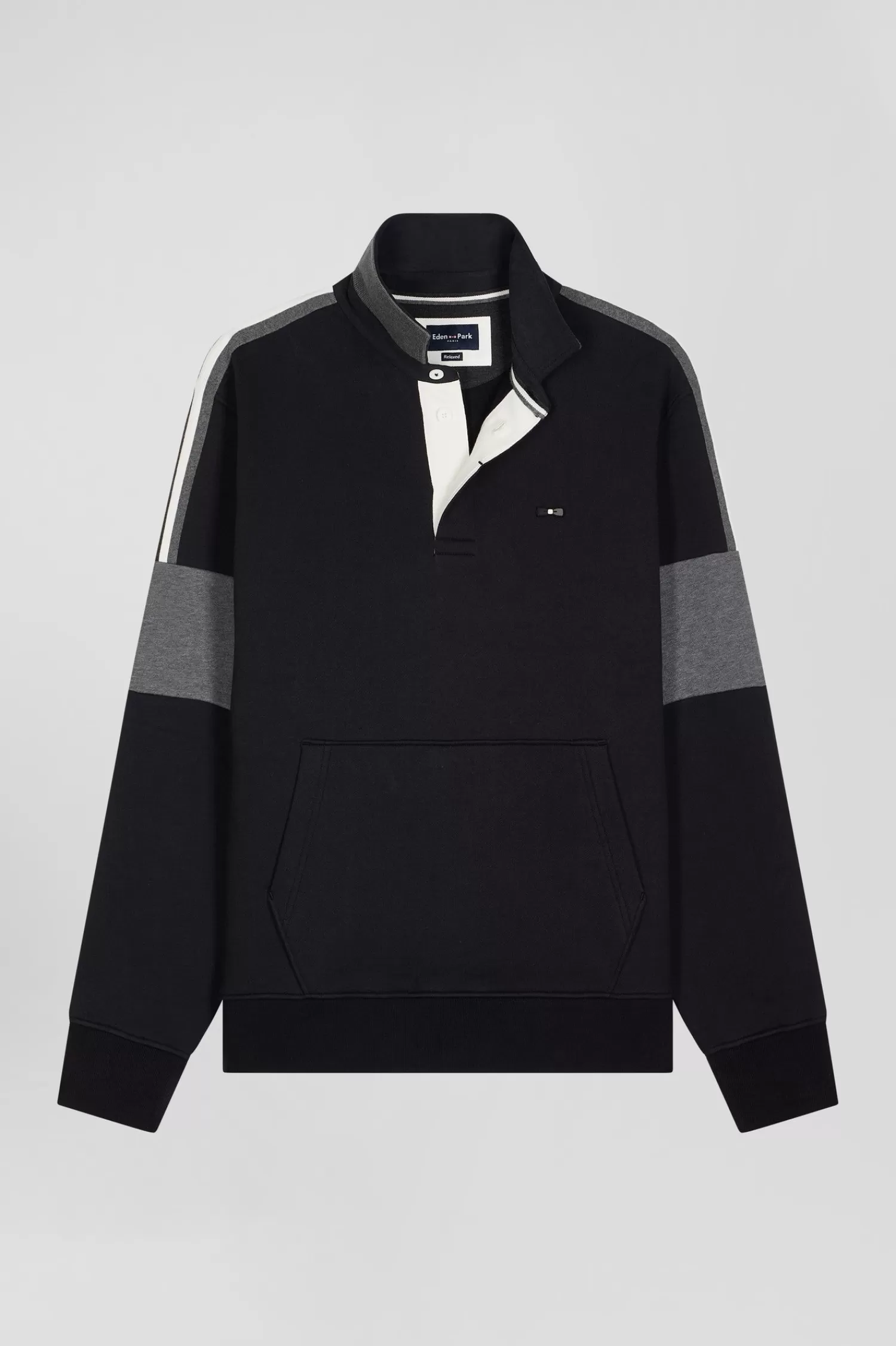Eden Park Relaxed black cotton sweatshirt with rugby shirt collar< Sweatshirts