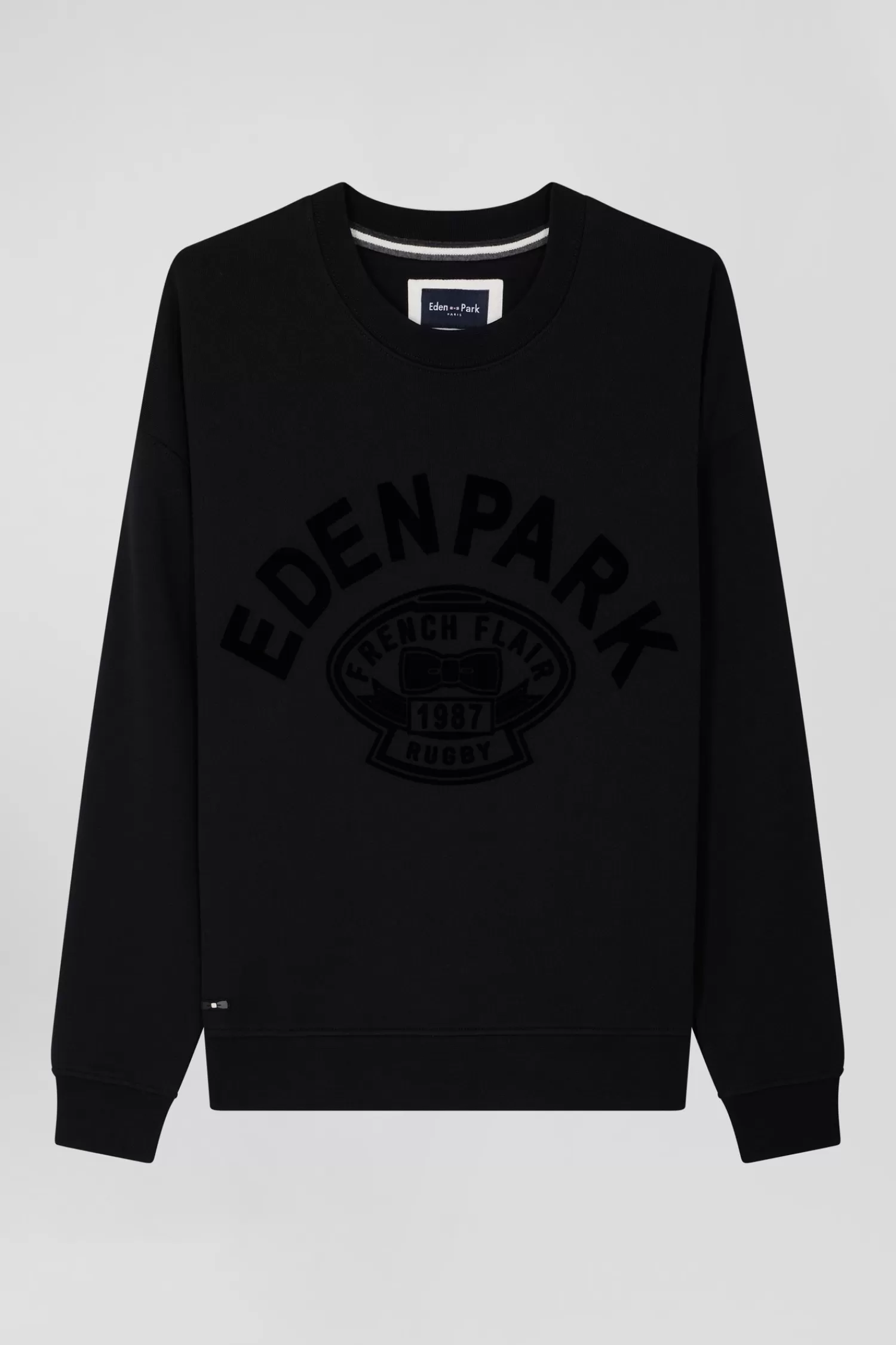 Eden Park Relaxed black cotton sweatshirt with velvet flocked print<Women Sweatshirts