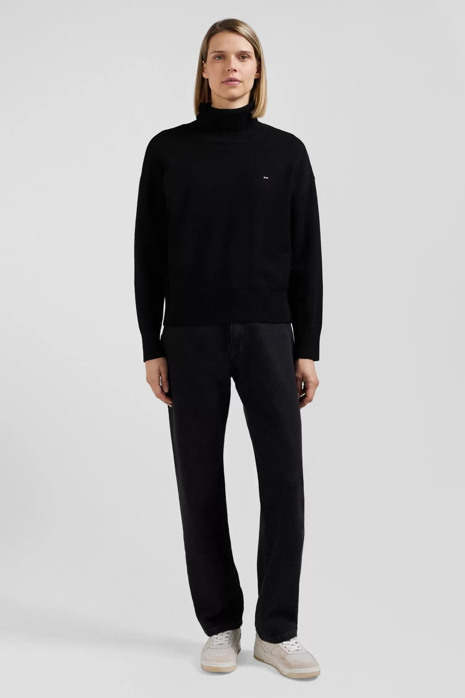 Eden Park Relaxed black wool and cotton turtleneck jumper<Women Sweaters