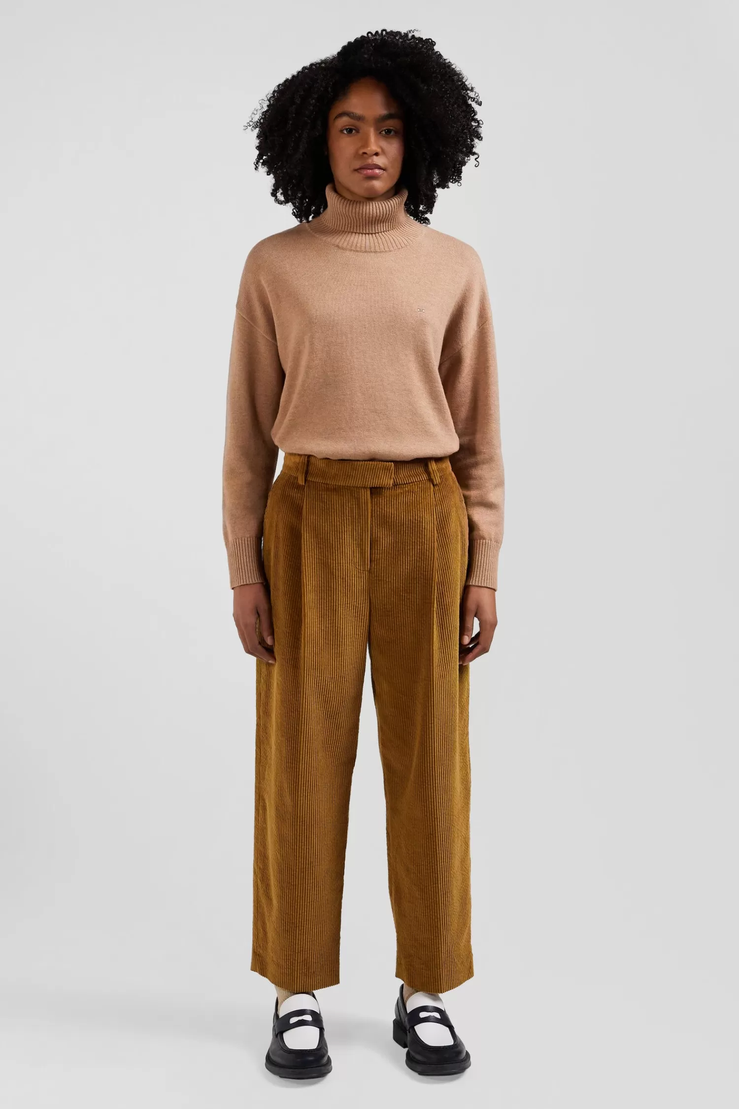 Eden Park Relaxed brown wool and cotton turtleneck jumper<Women Sweaters