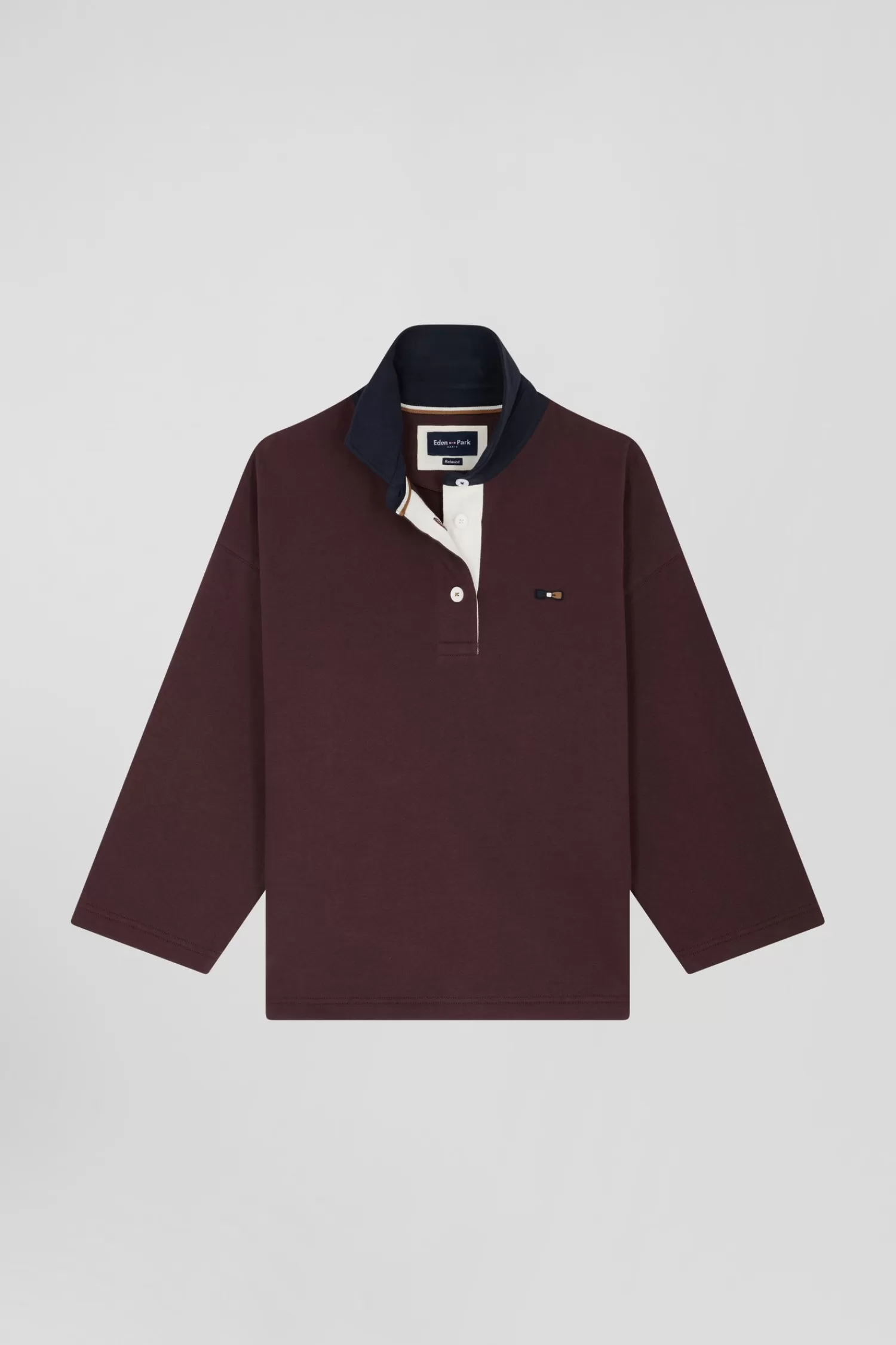 Eden Park Relaxed burgundy cotton sweatshirt with rugby shirt collar<Women Sweatshirts