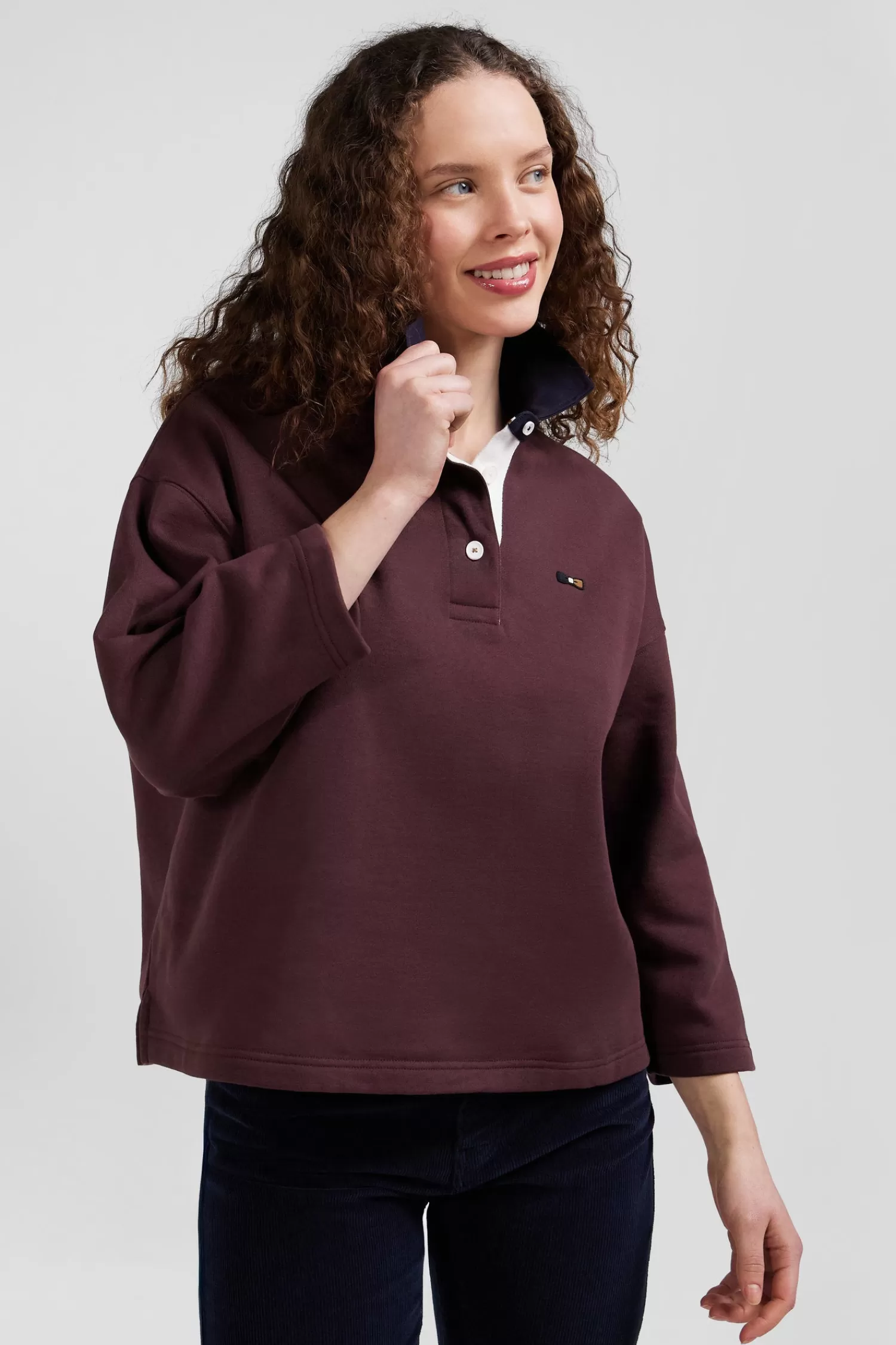 relaxed_burgundy_cotton_sweatshirt_with_rugby_shirt_collar_2.webp Eden Park Relaxed burgundy cotton sweatshirt with rugby shirt collar<Women Sweatshirts