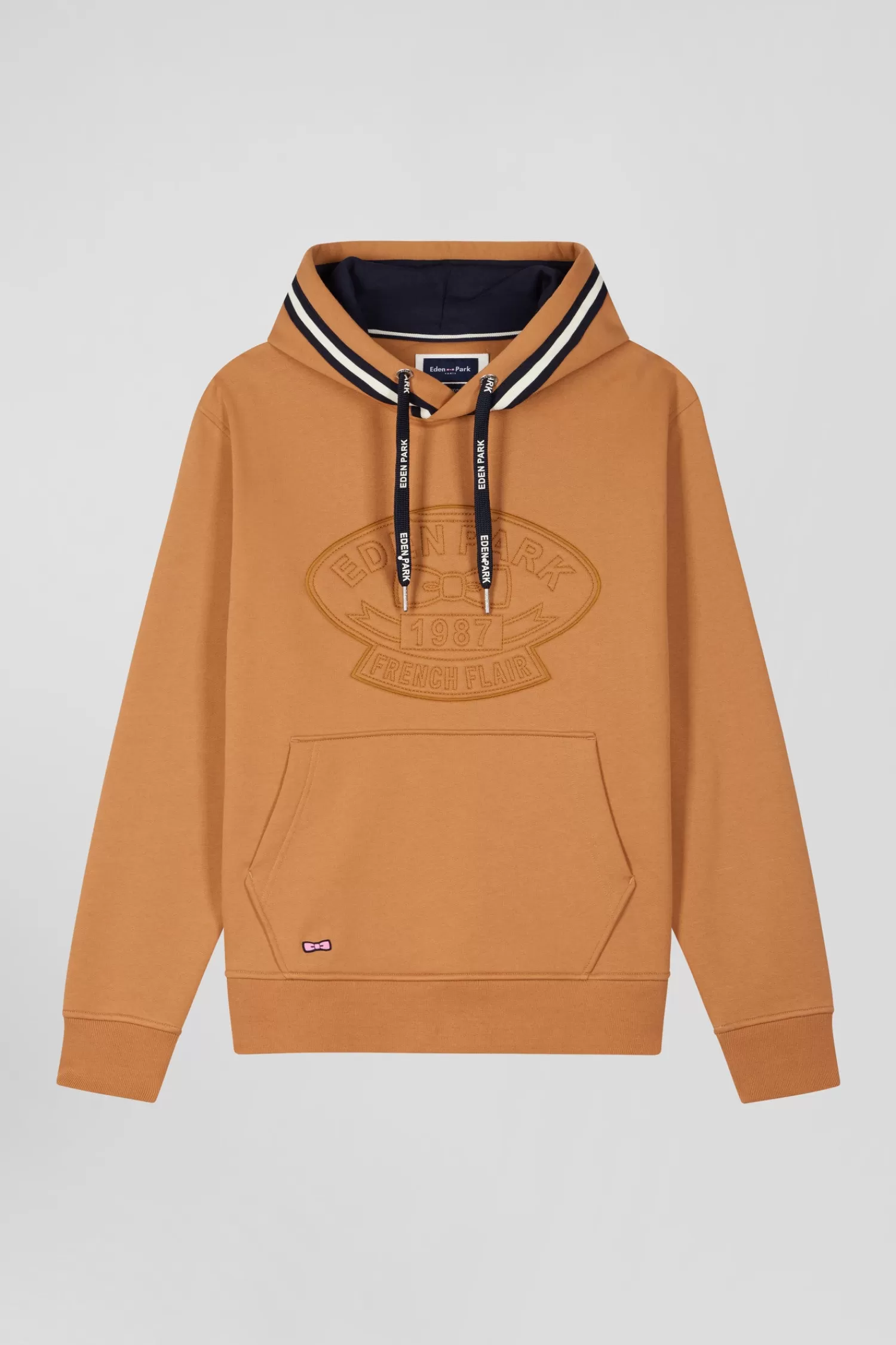 Eden Park Relaxed camel cotton blend hoodie with padded embroidery< Sweatshirts