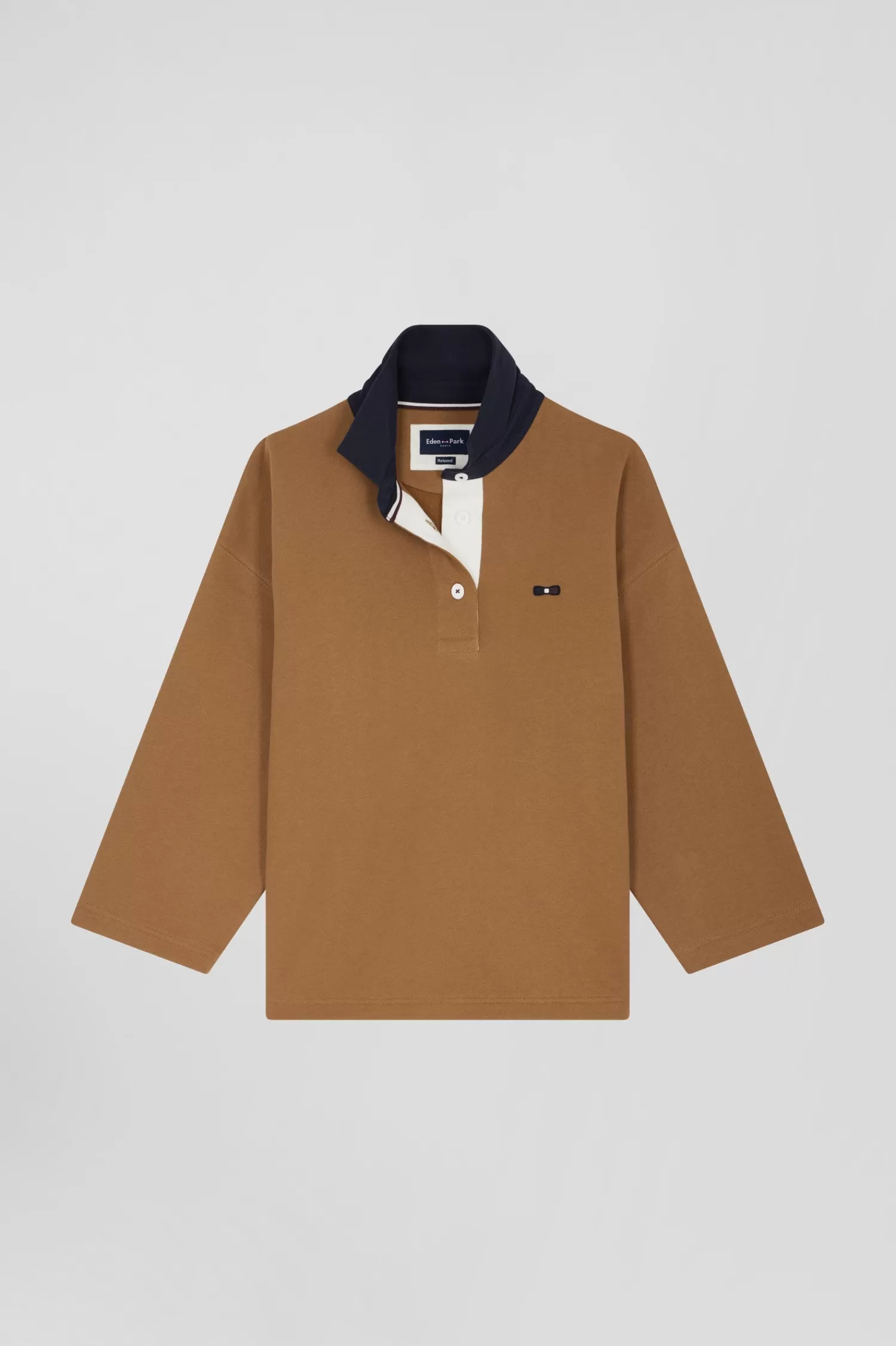 Eden Park Relaxed camel cotton sweatshirt with rugby shirt collar<Women Sweatshirts