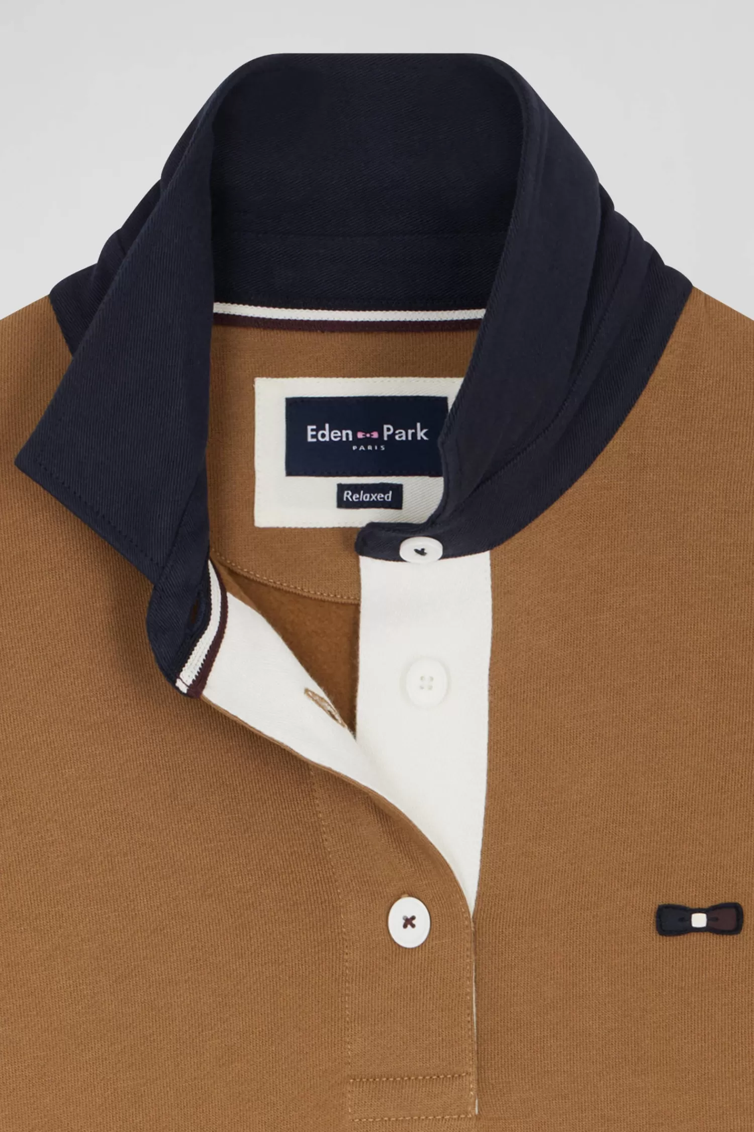 relaxed_camel_cotton_sweatshirt_with_rugby_shirt_collar_6.webp Eden Park Relaxed camel cotton sweatshirt with rugby shirt collar<Women Sweatshirts