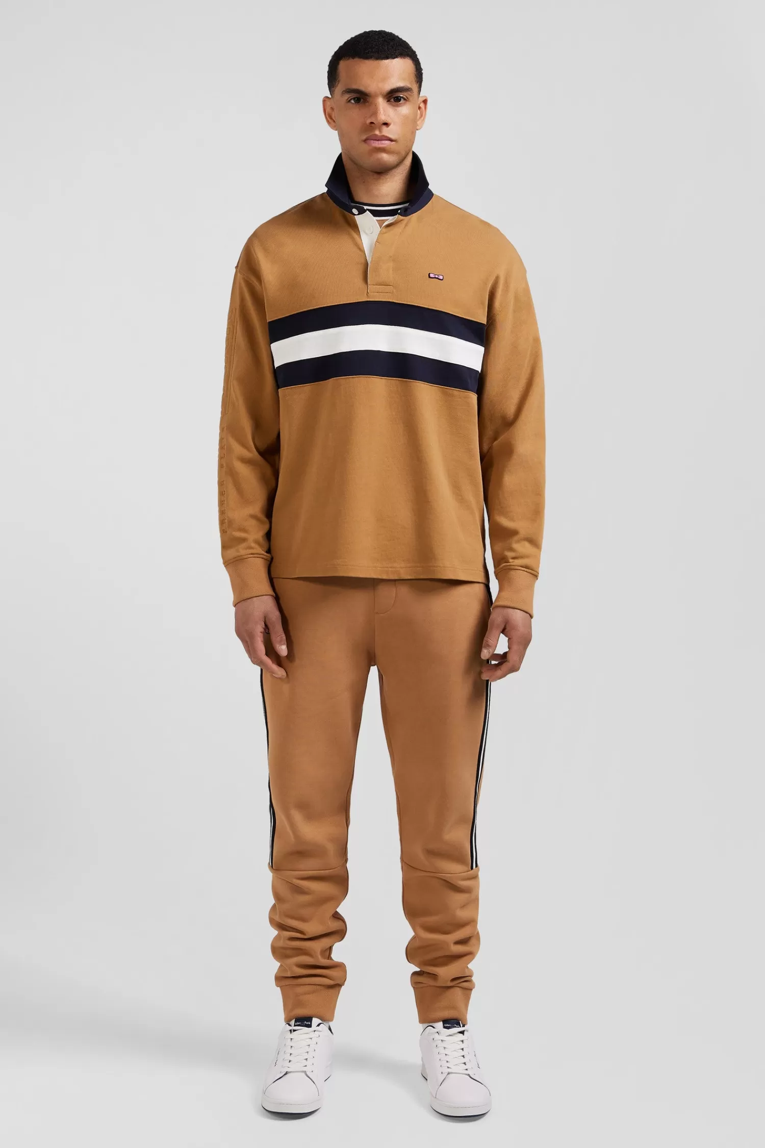 Eden Park Relaxed camel embroidered long-sleeved cotton rugby shirt< Rugby Shirts