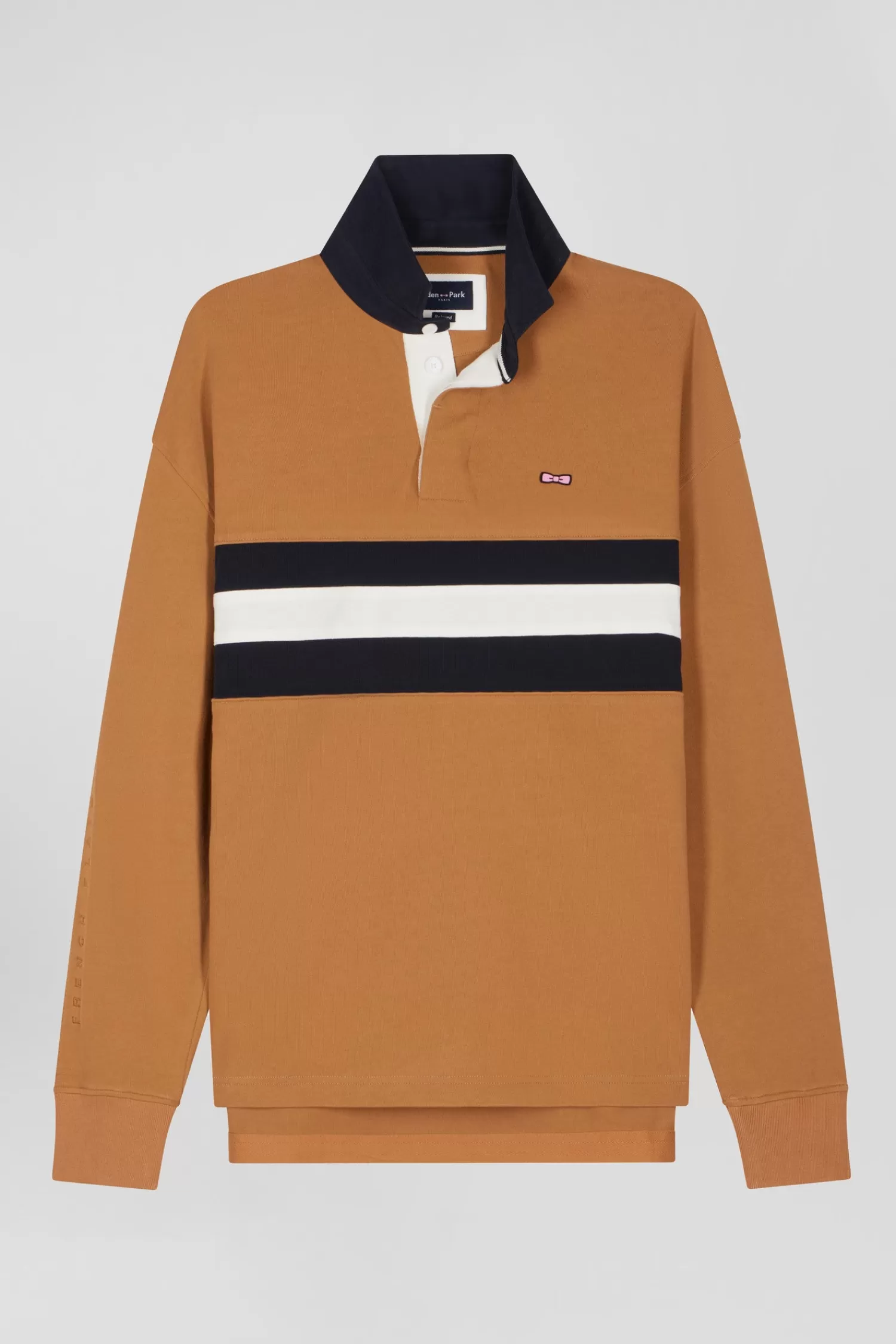 Eden Park Relaxed camel embroidered long-sleeved cotton rugby shirt< Rugby Shirts