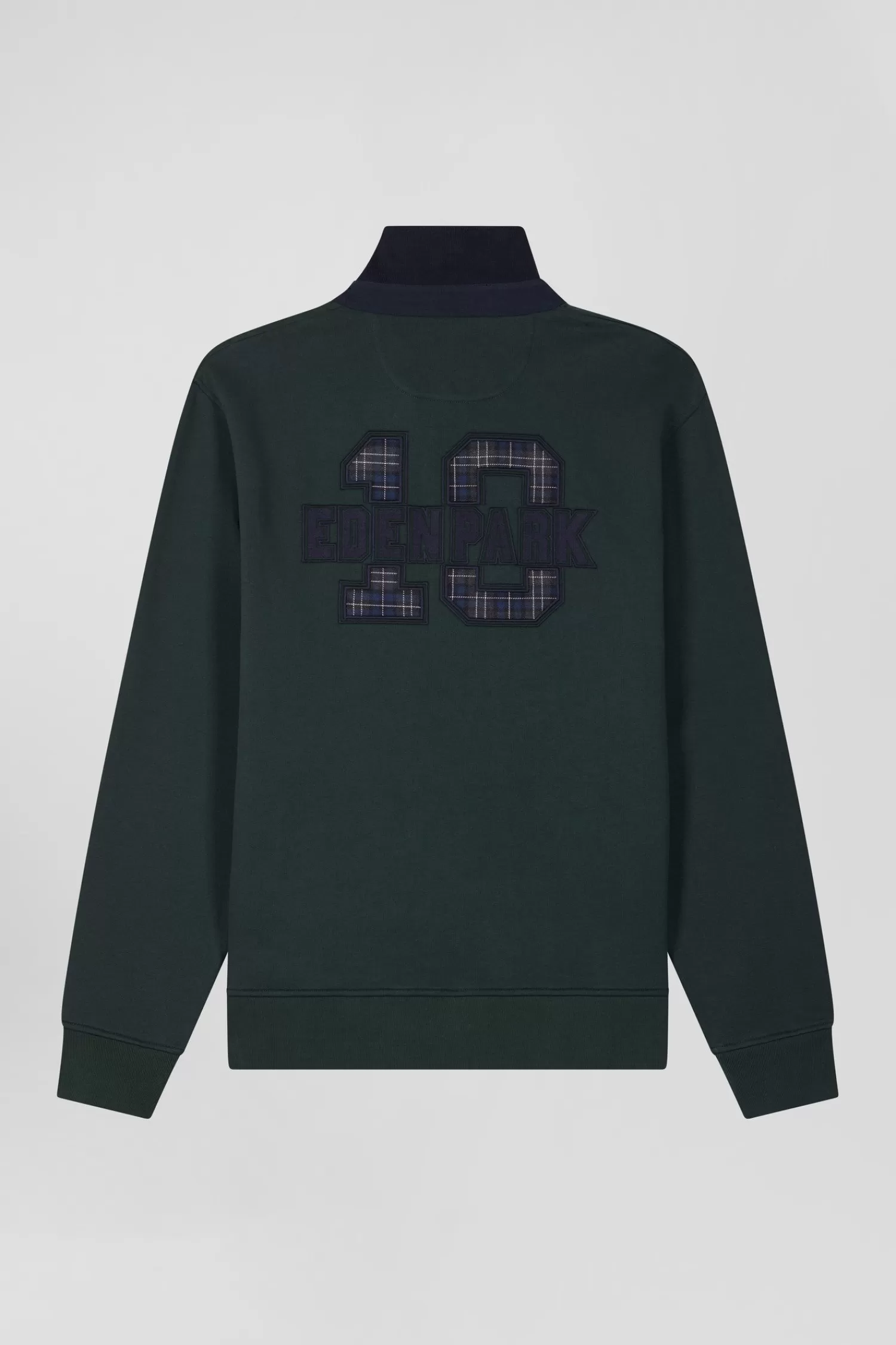 Eden Park Relaxed green cotton blend sweatshirt with checked patchwork and rugby shirt collar< Sweatshirts