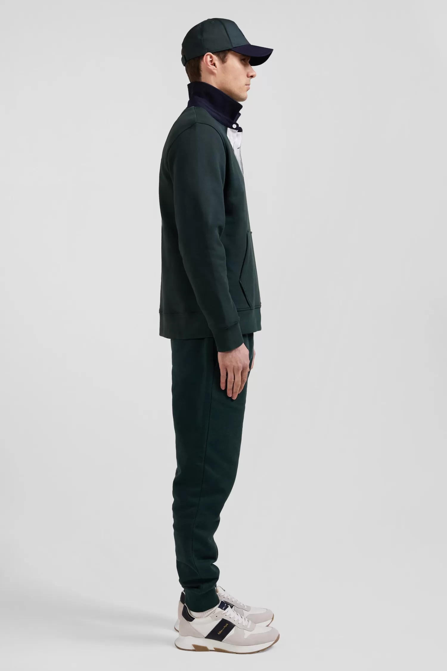 Eden Park Relaxed green cotton blend sweatshirt with checked patchwork and rugby shirt collar< Sweatshirts