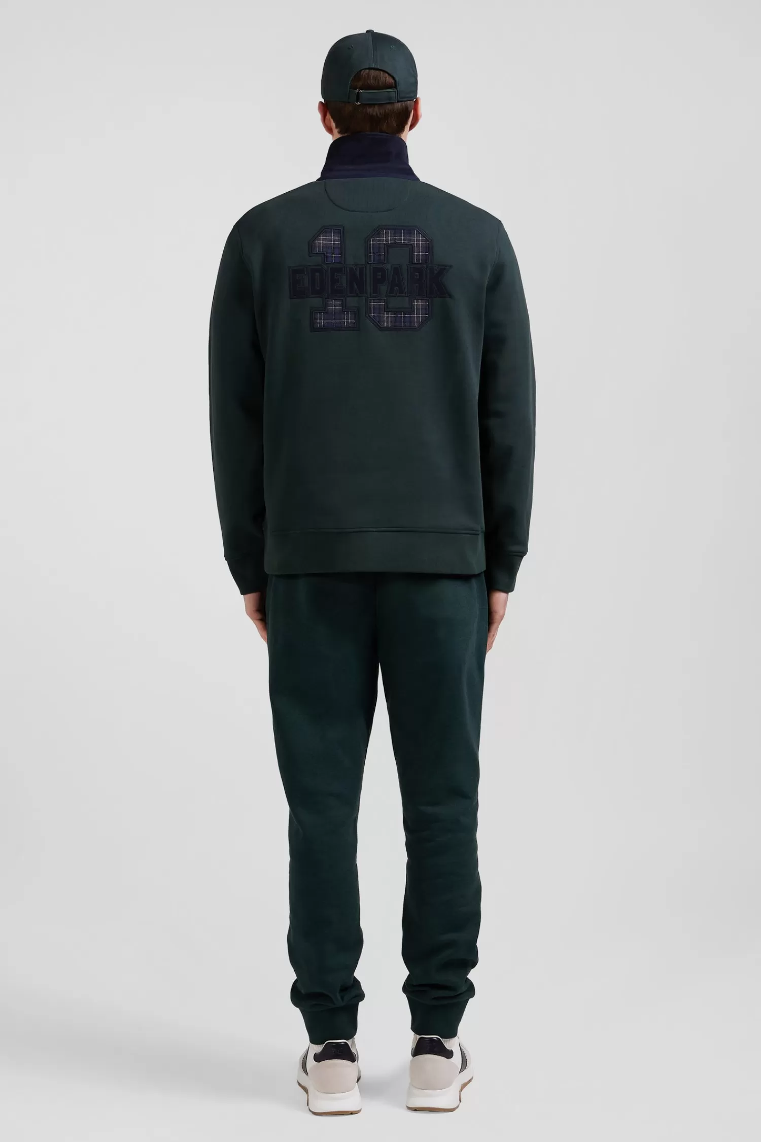 Eden Park Relaxed green cotton blend sweatshirt with checked patchwork and rugby shirt collar< Sweatshirts