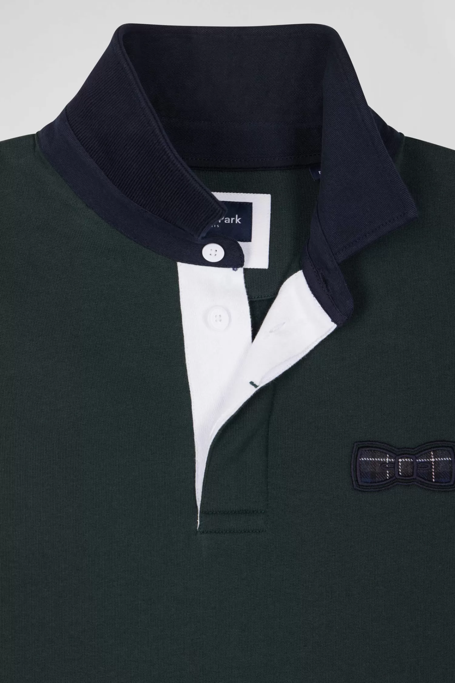 Eden Park Relaxed green cotton blend sweatshirt with checked patchwork and rugby shirt collar< Sweatshirts