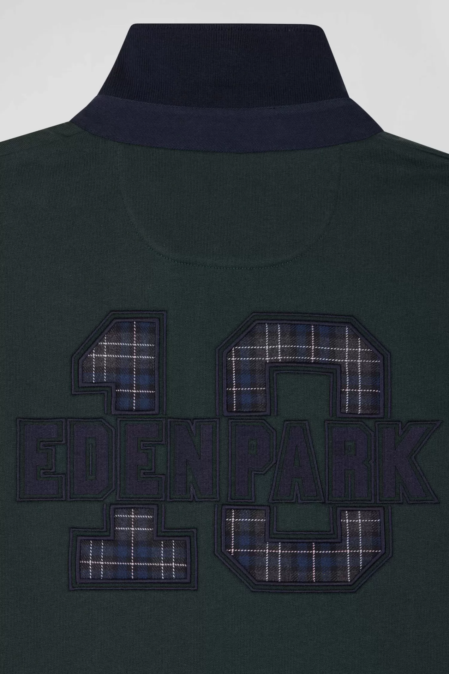 Eden Park Relaxed green cotton blend sweatshirt with checked patchwork and rugby shirt collar< Sweatshirts