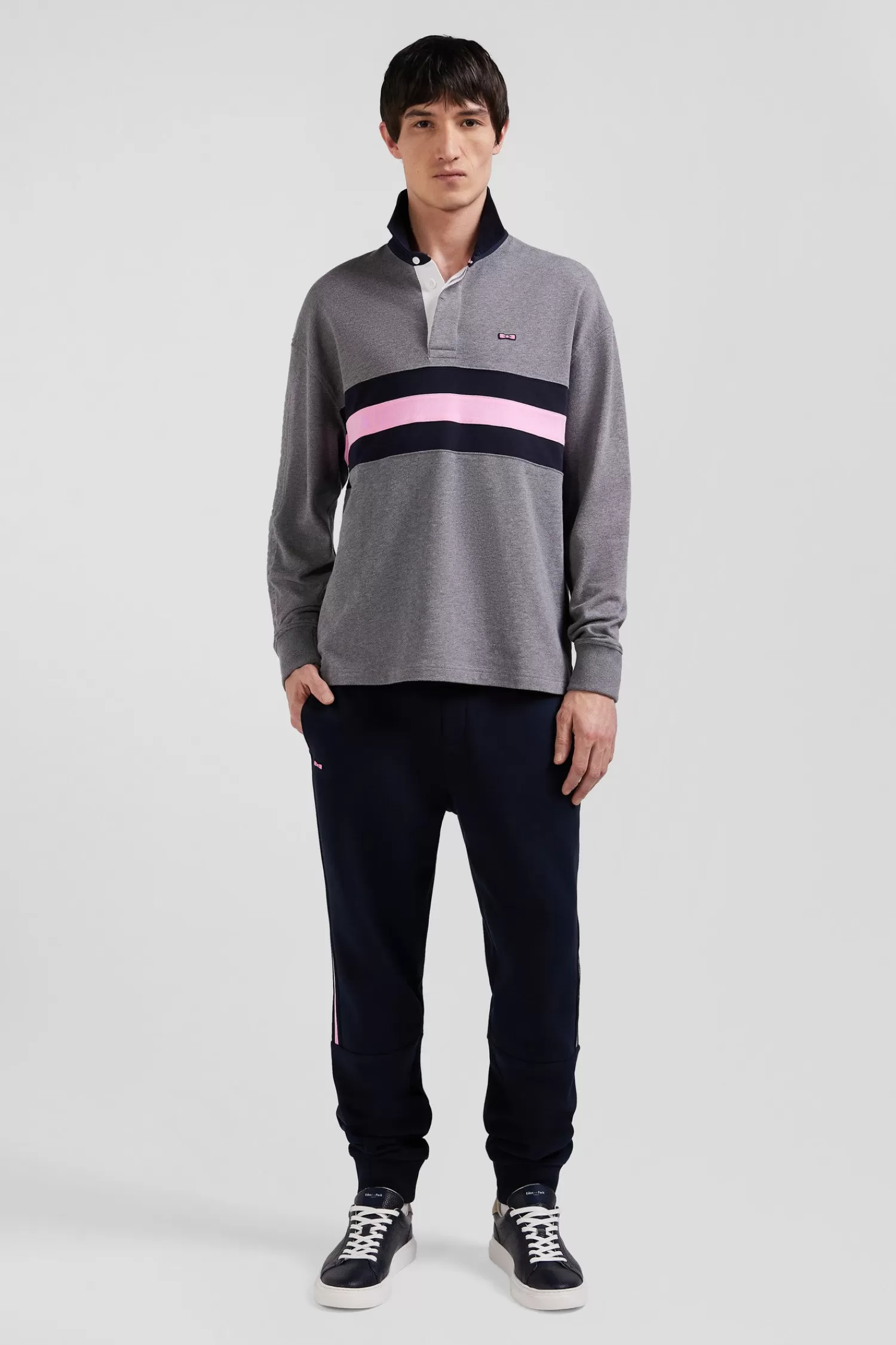 Eden Park Relaxed grey embroidered long-sleeved cotton rugby shirt< Rugby Shirts