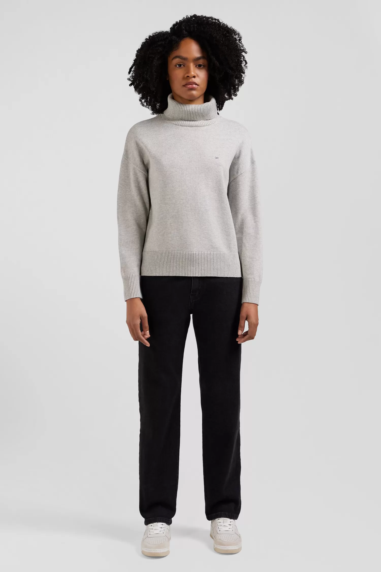 Eden Park Relaxed light grey wool and cotton turtleneck jumper<Women Sweaters