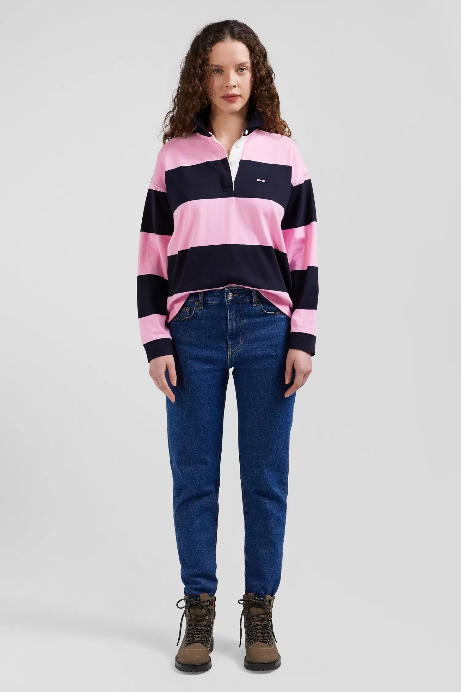 Eden Park Relaxed navy and pink striped long-sleeved cotton rugby shirt< Rugby Shirts