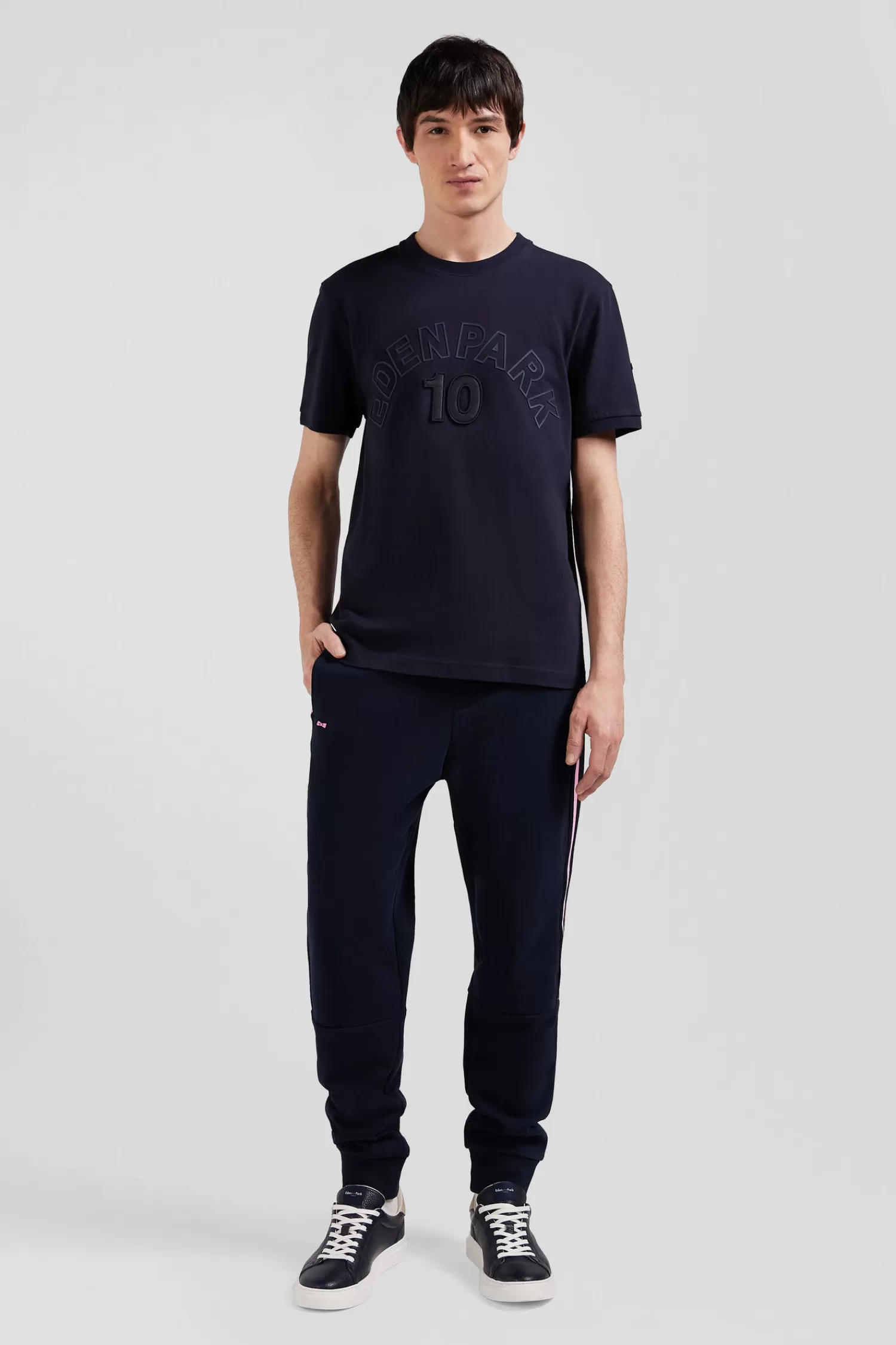 Eden Park Relaxed navy and sky blue bicolor short-sleeved cotton T-shirt with 10 print< T-shirts