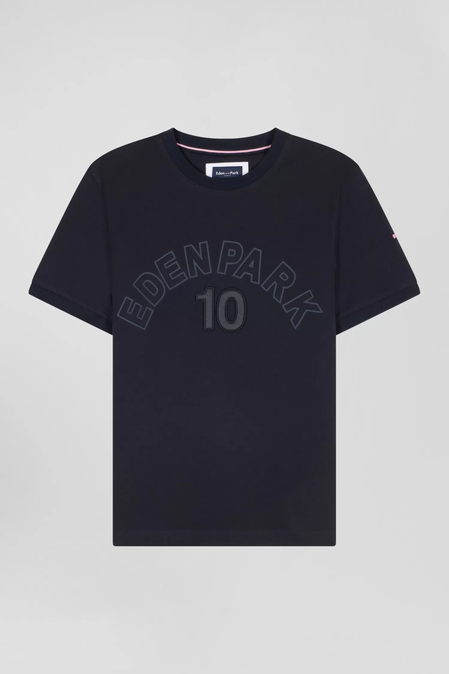 Eden Park Relaxed navy and sky blue bicolor short-sleeved cotton T-shirt with 10 print< T-shirts