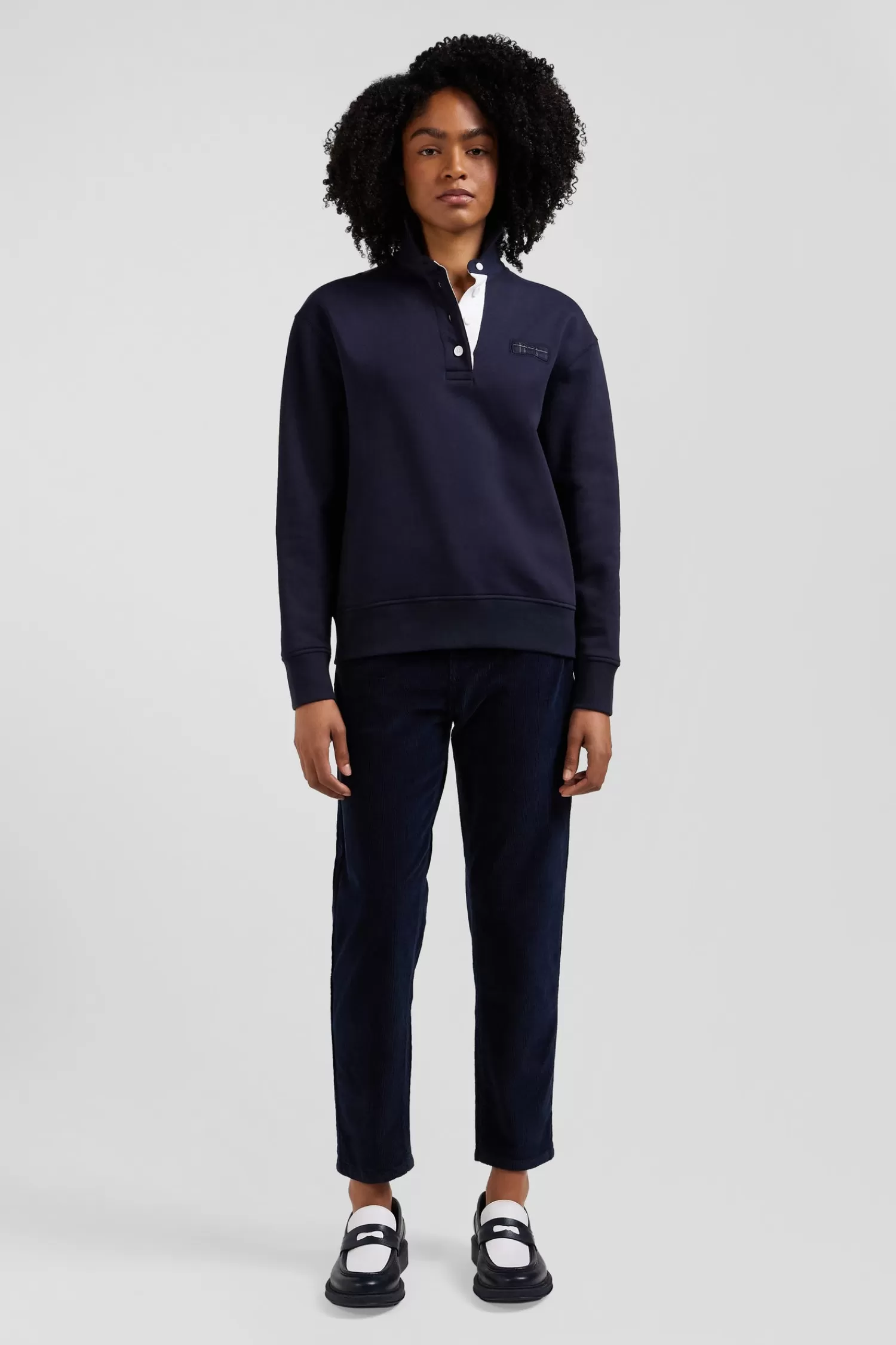 Eden Park Relaxed navy blue cotton blend sweatshirt with back embroidery and rugby shirt collar<Women Sweatshirts