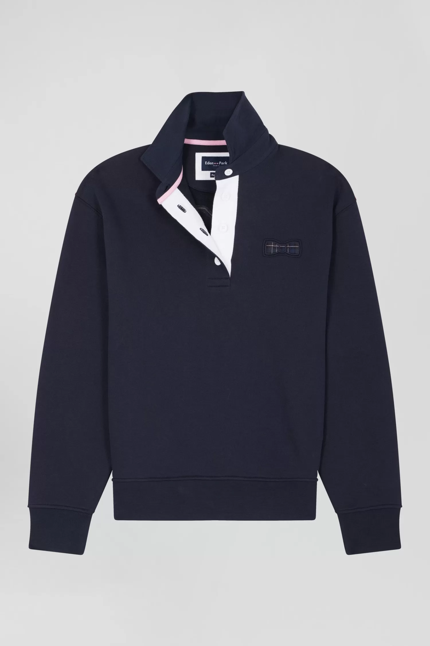 Eden Park Relaxed navy blue cotton blend sweatshirt with back embroidery and rugby shirt collar<Women Sweatshirts