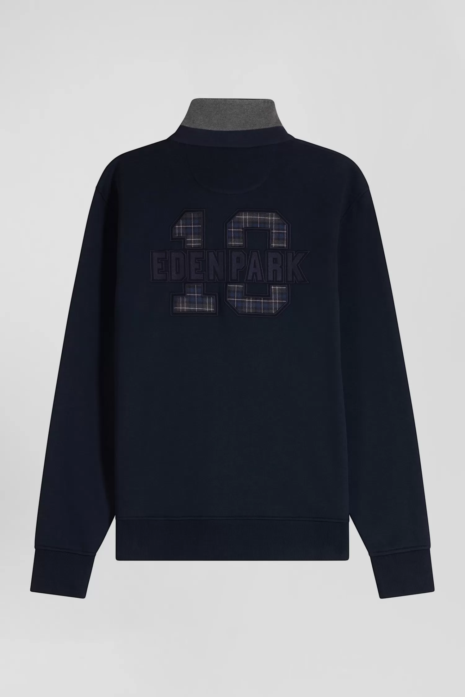 Eden Park Relaxed navy blue cotton blend sweatshirt with checked patchwork and rugby shirt collar< Sweatshirts