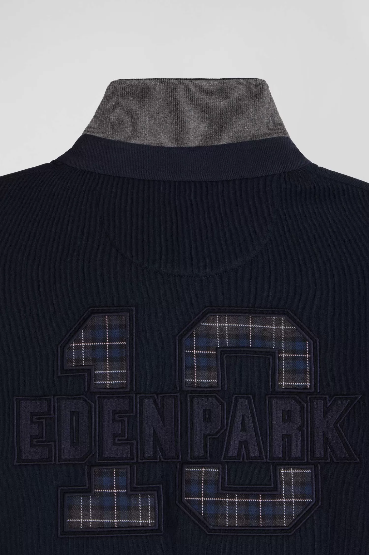 Eden Park Relaxed navy blue cotton blend sweatshirt with checked patchwork and rugby shirt collar< Sweatshirts