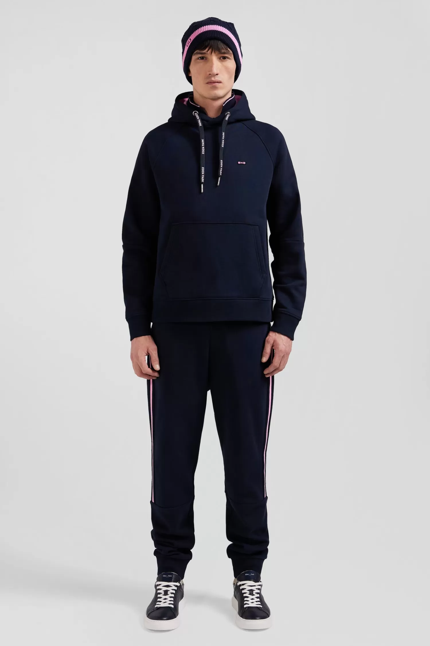 Eden Park Relaxed navy blue fleece hoodie with branded drawstrings< Sweatshirts