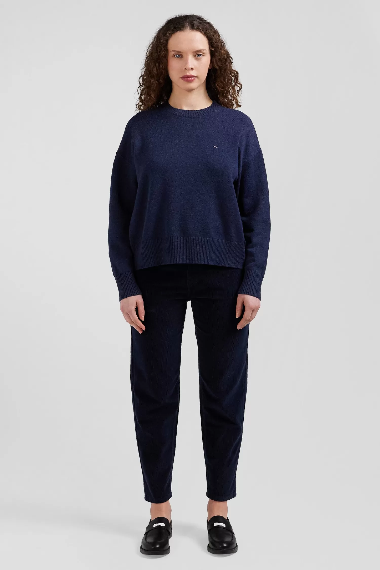 Eden Park Relaxed navy wool and cotton crew neck jumper<Women Sweaters