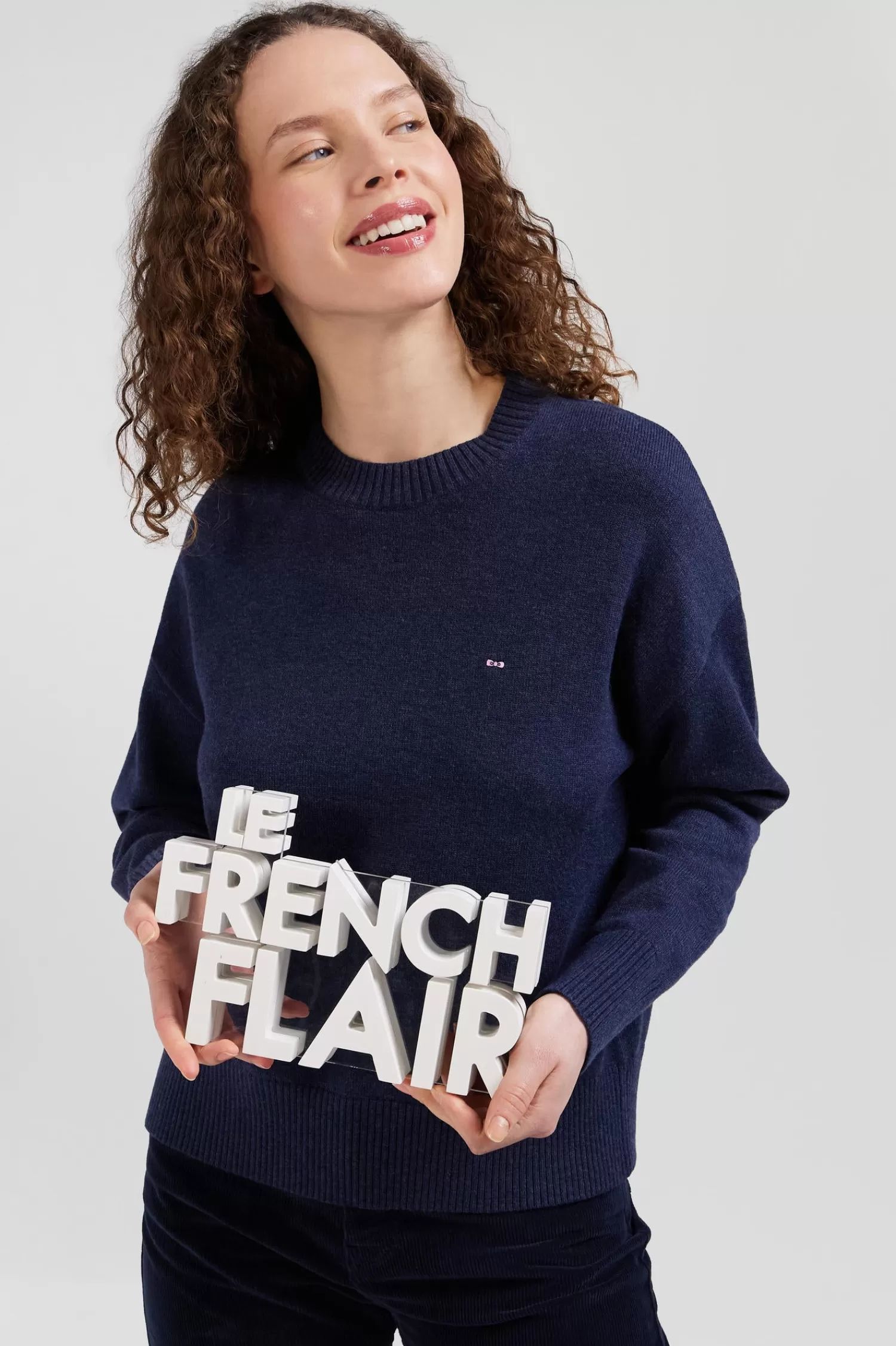 relaxed_navy_wool_and_cotton_crew_neck_jumper_2.webp Eden Park Relaxed navy wool and cotton crew neck jumper<Women Sweaters