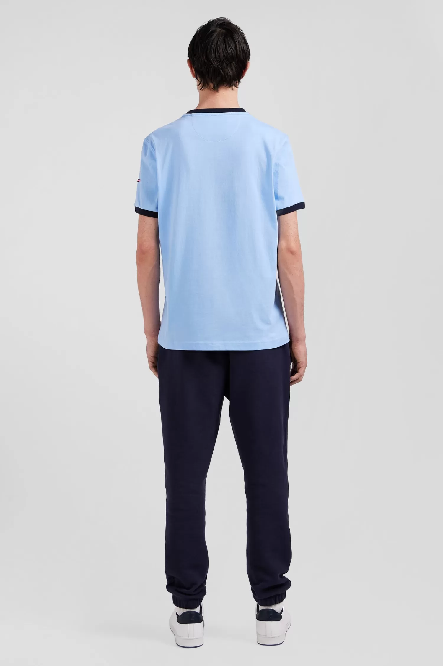 Eden Park Relaxed sky blue bicolor short-sleeved cotton T-shirt with 10 print< T-shirts