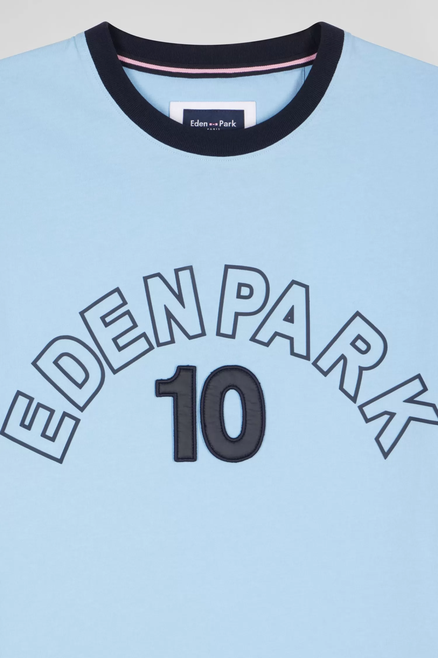 Eden Park Relaxed sky blue bicolor short-sleeved cotton T-shirt with 10 print< T-shirts