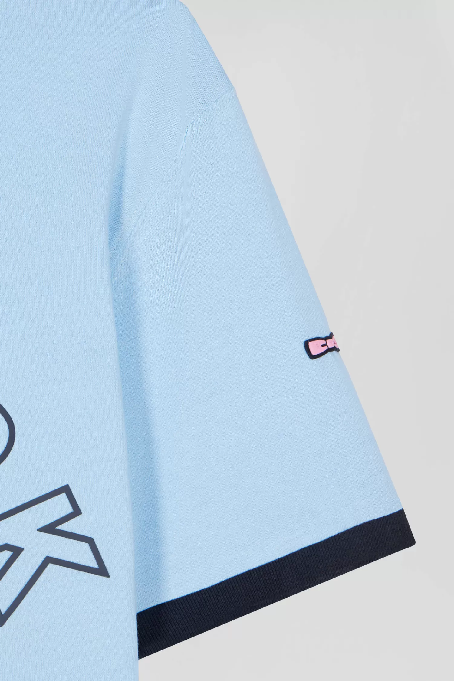 Eden Park Relaxed sky blue bicolor short-sleeved cotton T-shirt with 10 print< T-shirts