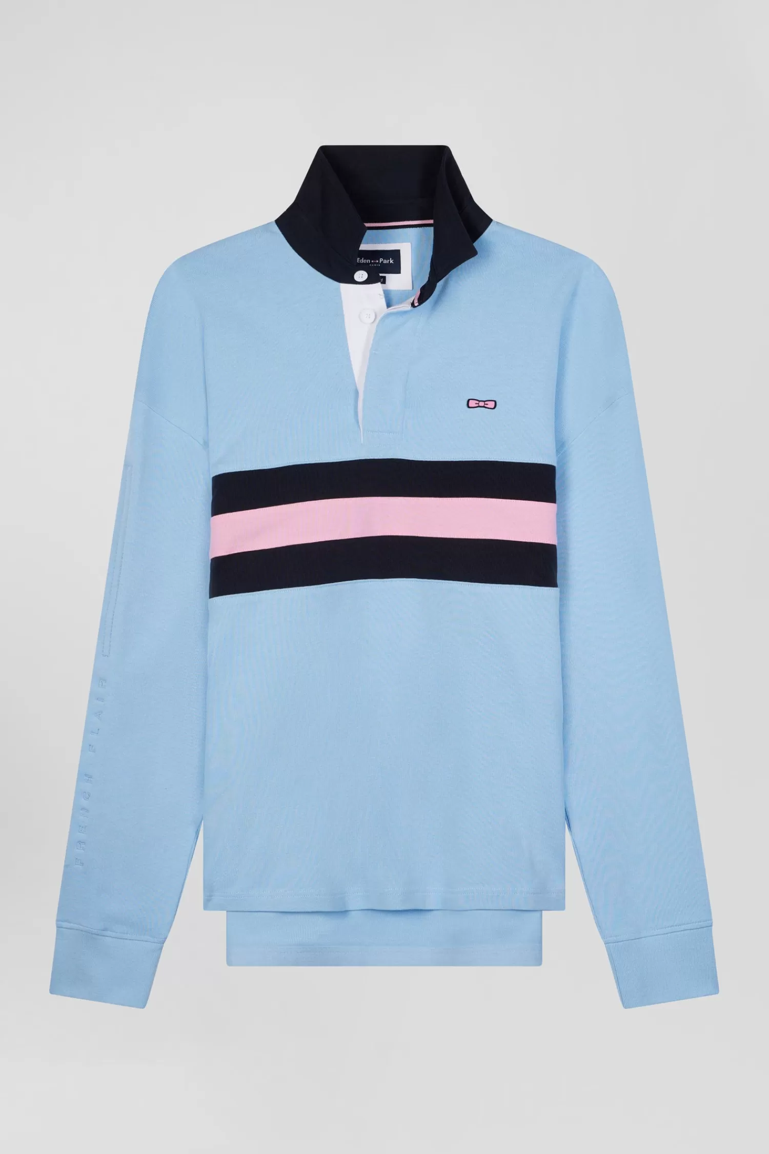 Eden Park Relaxed sky blue embroidered long-sleeved cotton rugby shirt< Rugby Shirts