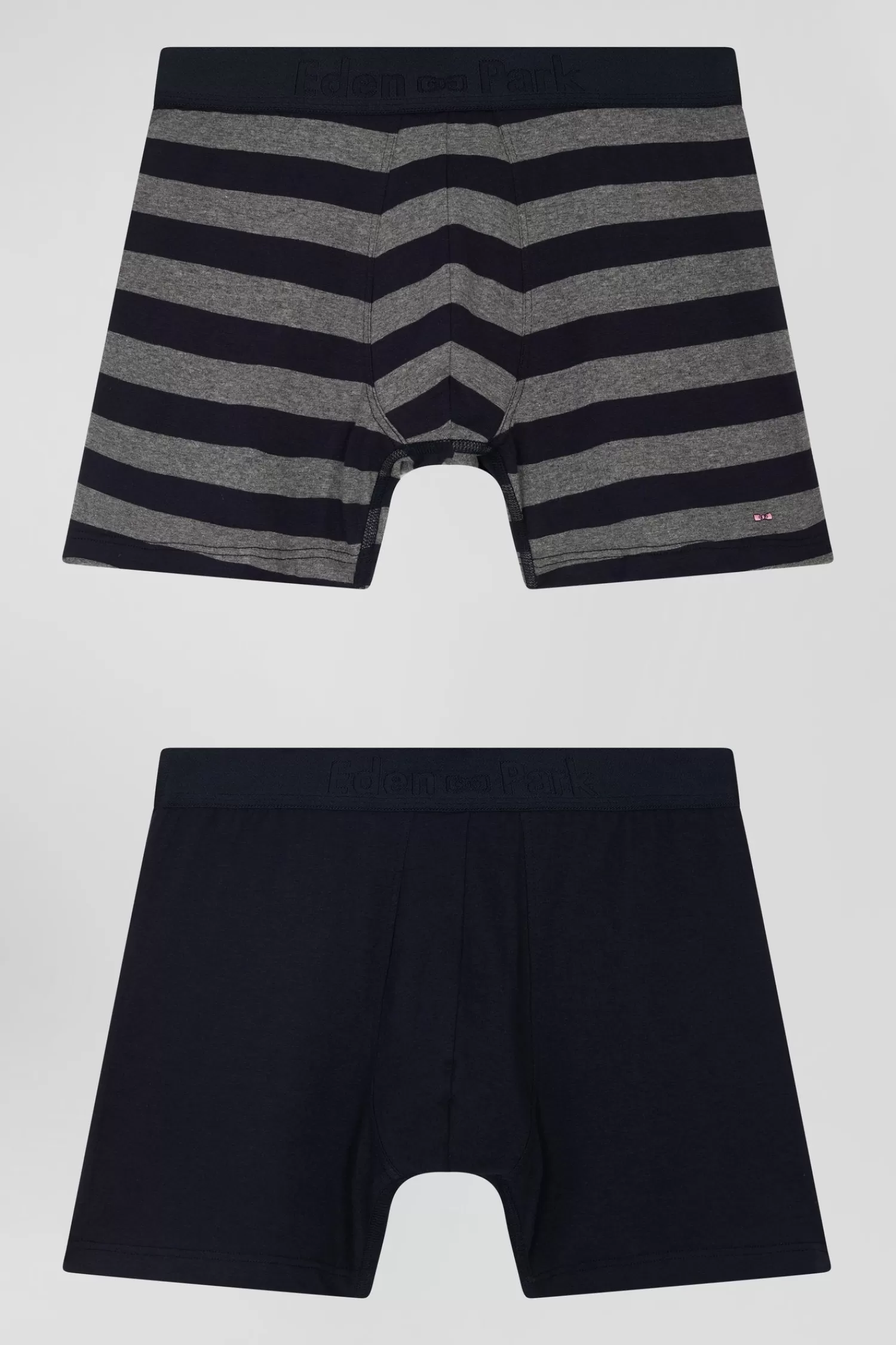 Eden Park Set of 2 anthracite grey striped and solid stretch cotton boxers< Underwear