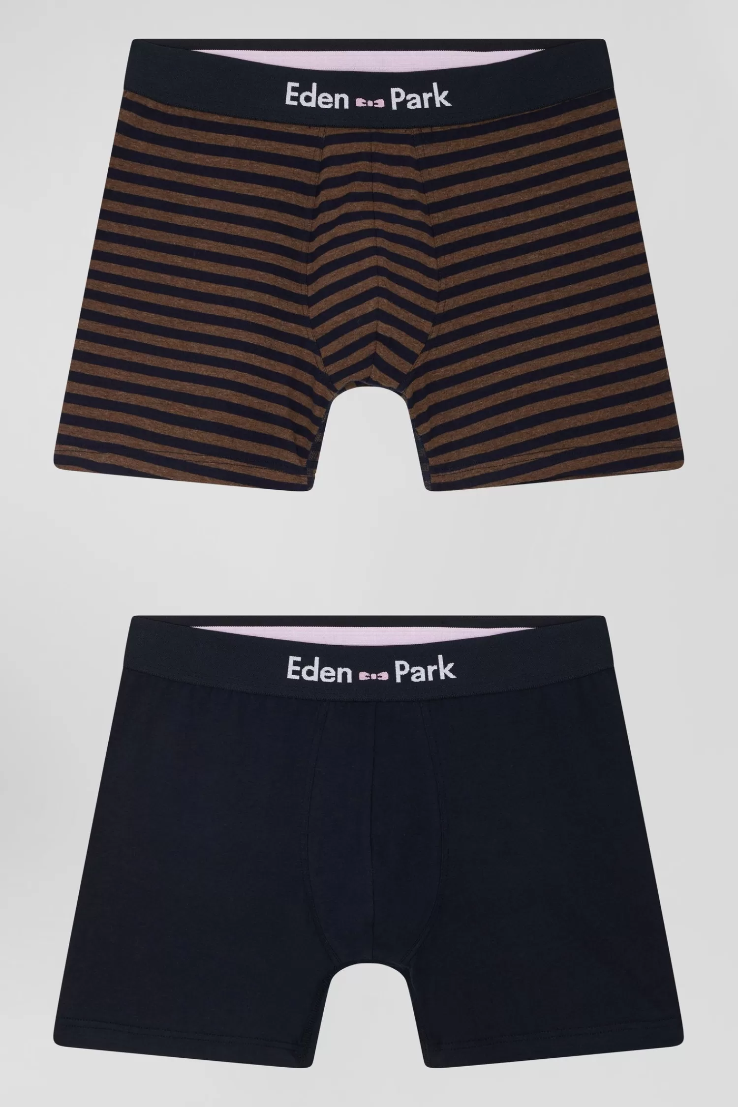 Eden Park Set of 2 brown and striped stretch cotton boxers< Underwear