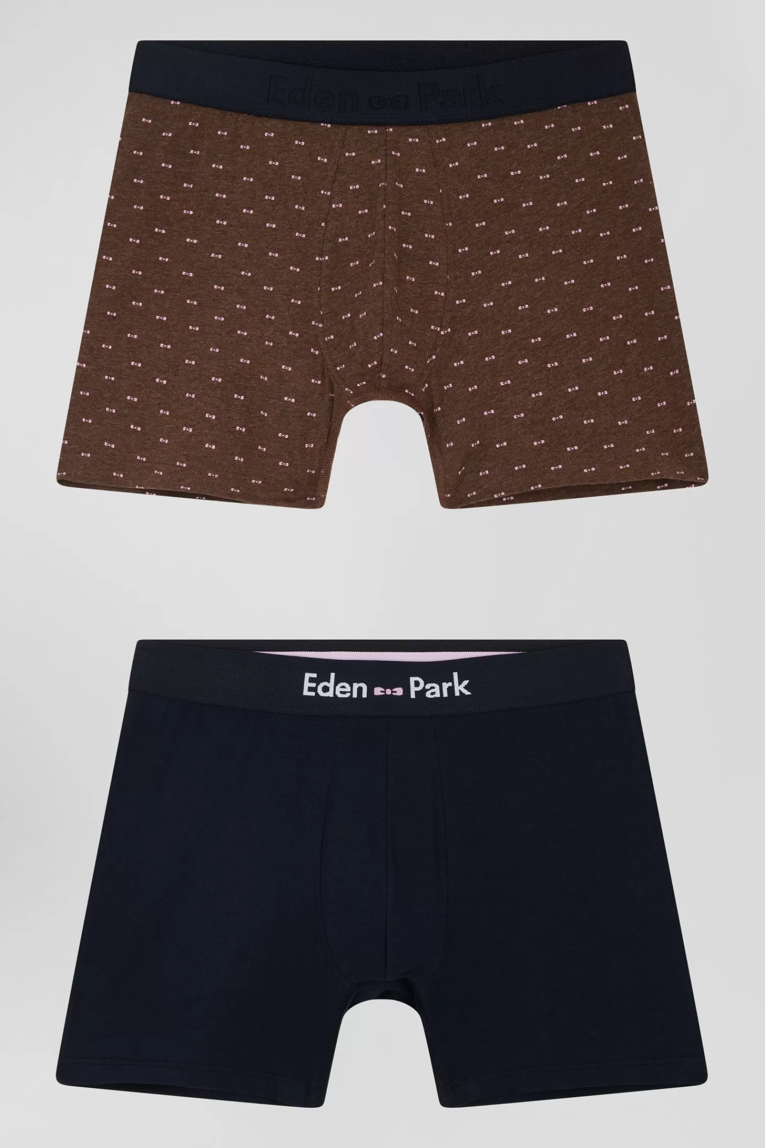 Eden Park Set of 2 brown solid and micro pattern stretch cotton boxers< Underwear