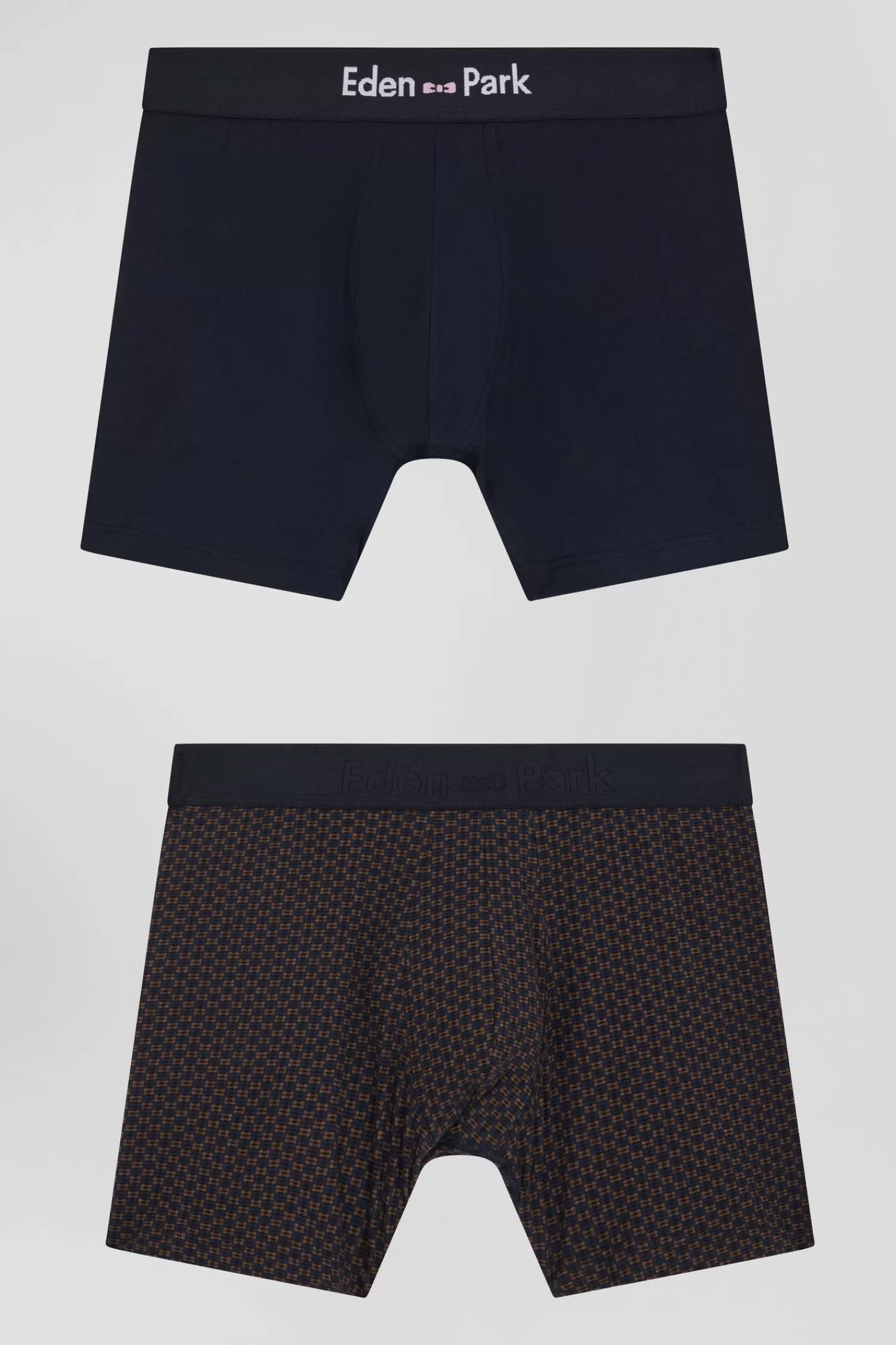 Eden Park Set of 2 brown stretch cotton boxers with graphic micro patterns< Underwear