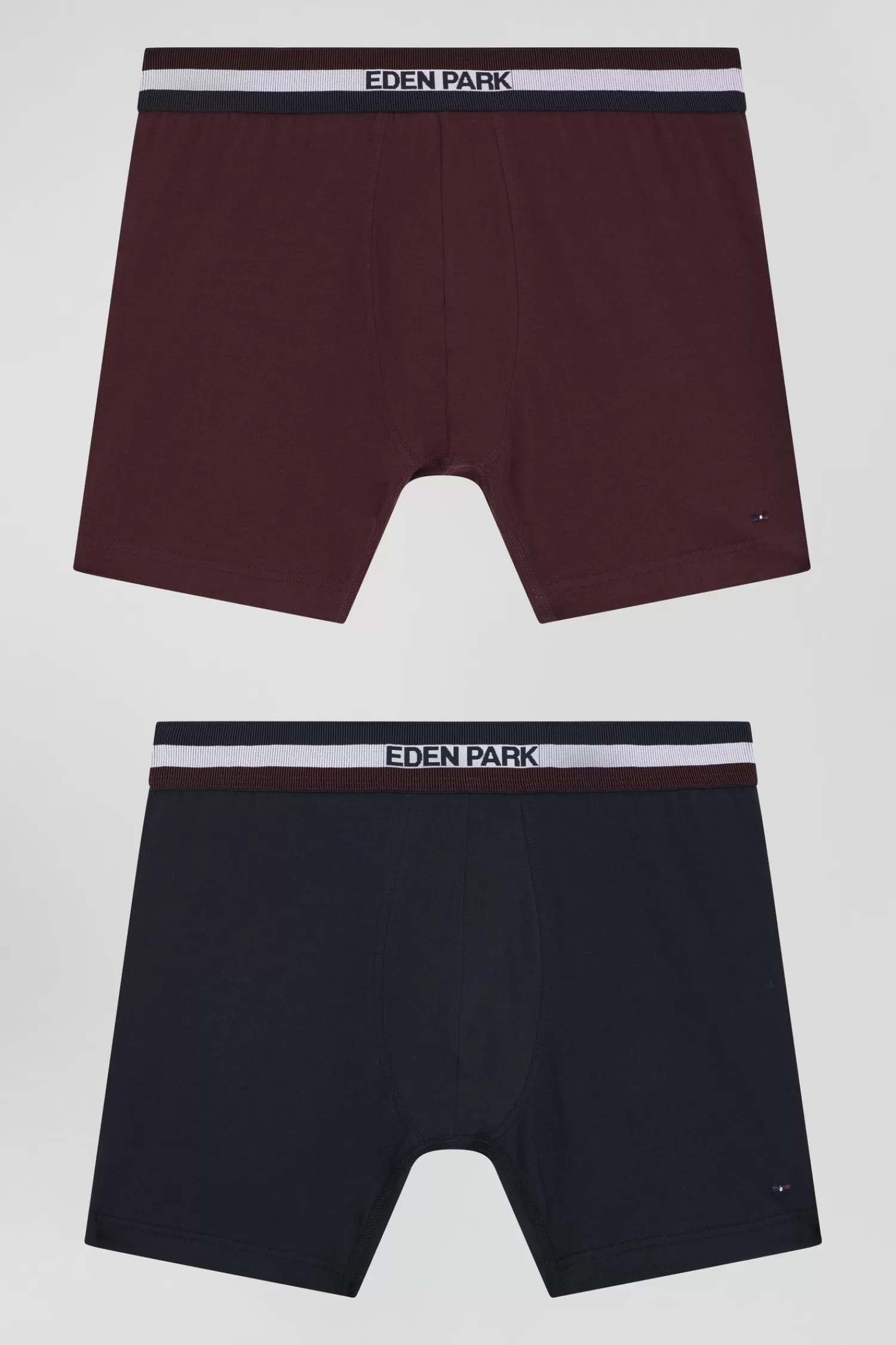 Eden Park Set of 2 burgundy stretch cotton boxers with tricolor waistband< Underwear