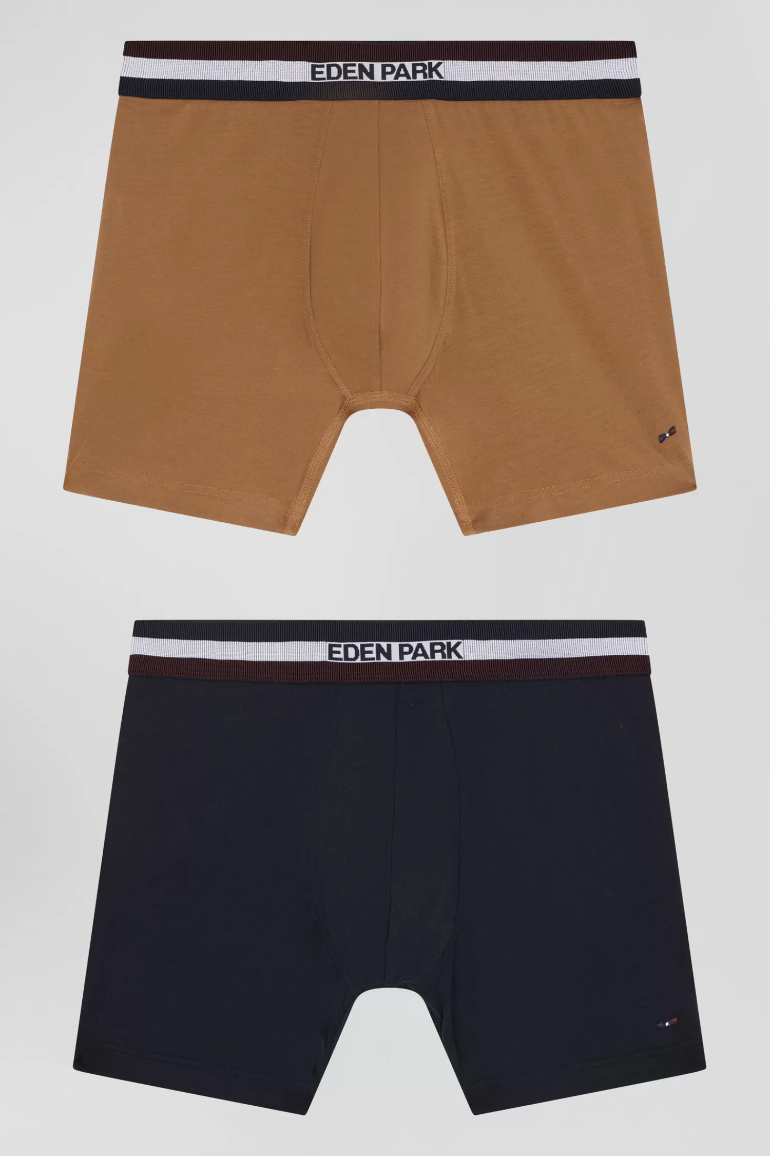 Eden Park Set of 2 camel stretch cotton boxers with tricolor waistband< Underwear