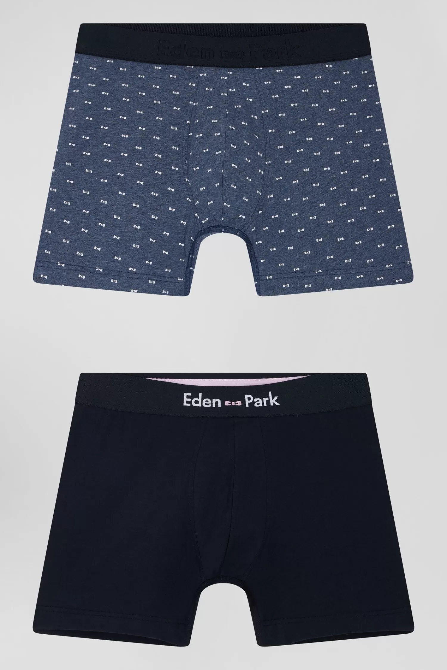 Eden Park Set of 2 dark blue solid and micro pattern stretch cotton boxers< Underwear