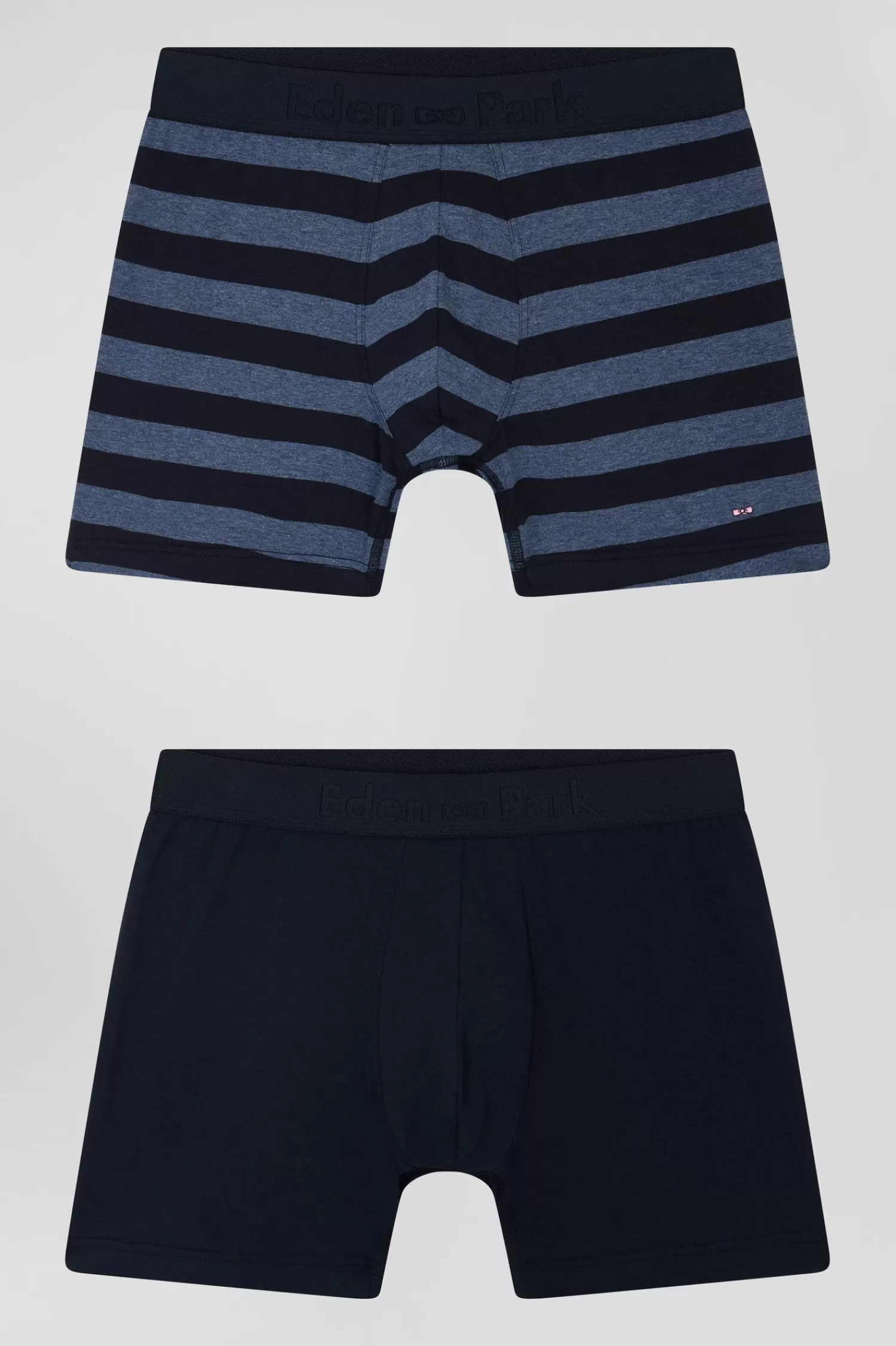Eden Park Set of 2 dark blue striped and solid stretch cotton boxers< Underwear